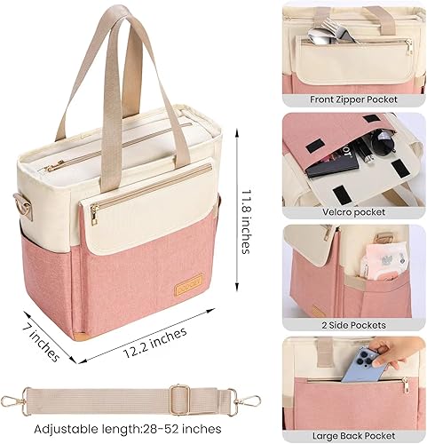 Miniatura 2 de Lonchera para mujer, bolsa térmica térmica a prueba de fugas para mujeres, bolsa grande de almuerzo para adultos (rosa, 16.2 litros)