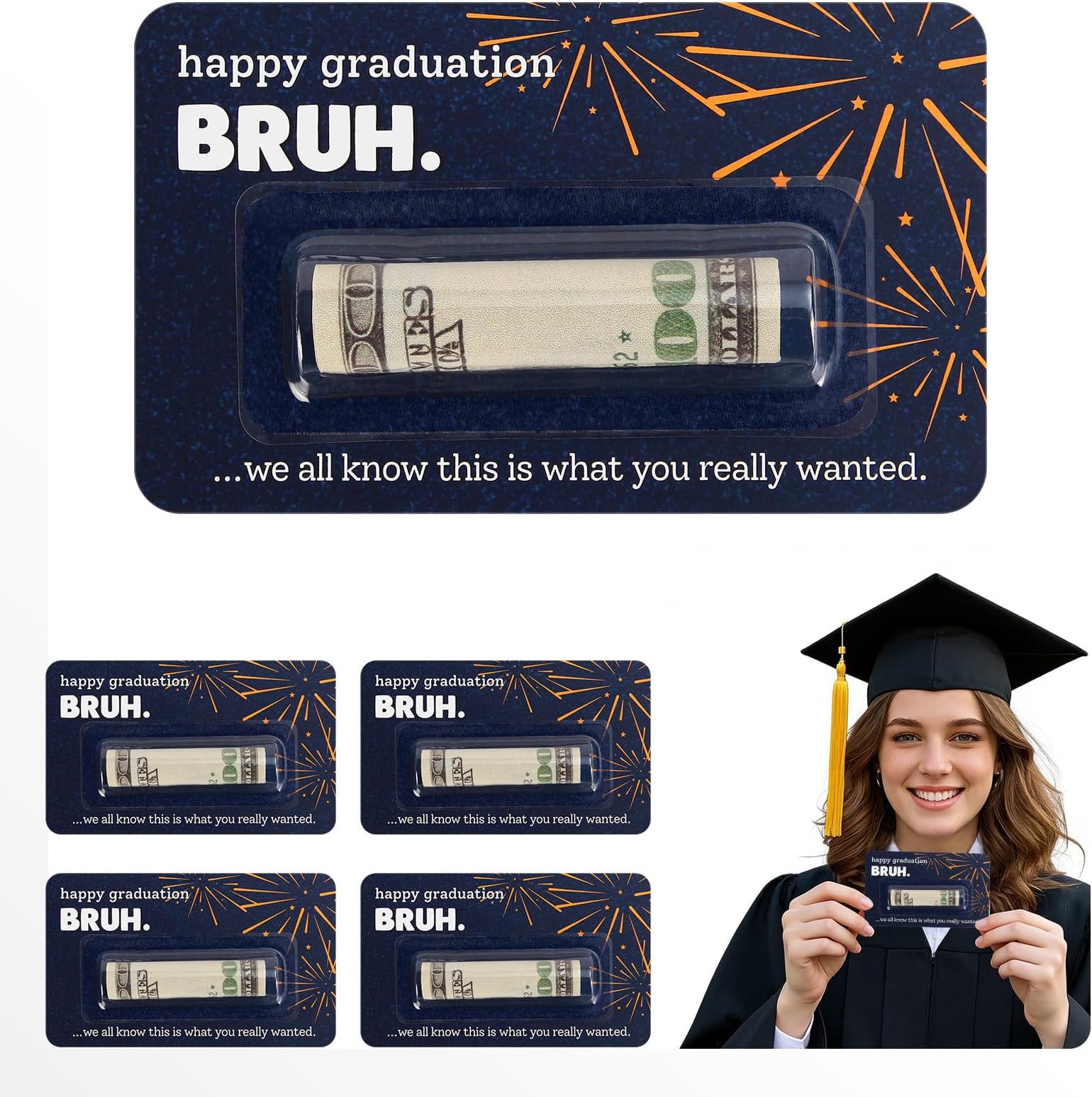 4-Pack Graduation Funny Money Holders 2026 - Humorous Graduation Money Envelope for College Graduate & High School Senior - Creative Money Gift Ideas, Class of 2026 Gifts (Blue)