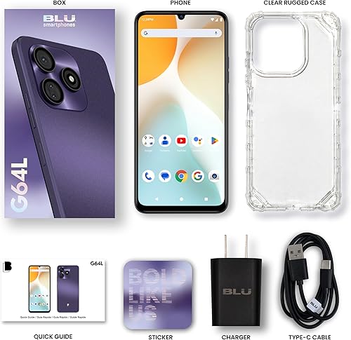 Miniatura 6 de BLU G64L Desbloqueado Pantalla HD+ Infinity de 6.8 pulgadas 1284 GB Cámara principal triple de 13MP Versión de EE. UU. Púrpura