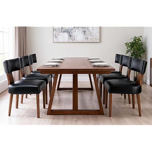 Mid Century Modern Dining Chairs Set of 6 PU Leather Upholstered Side Chairs, Modern Kitchen Armless Parson Chairs Solid Wood Dining Chairs, Black