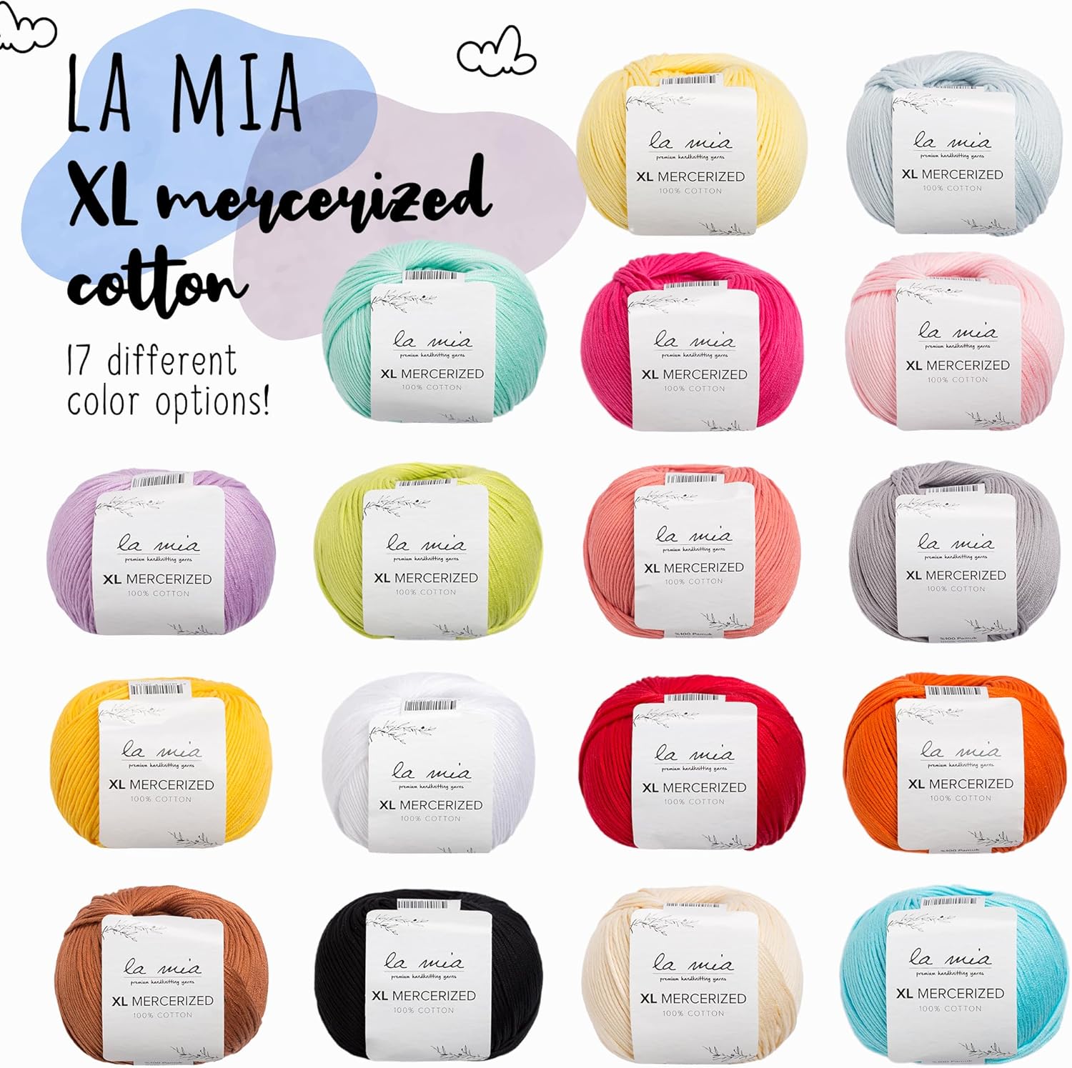 5 Ball%100 Mercerized La Mia XL Mercerized Cotton Total 8.8 Oz. Each 1.76 Oz (50g) / 103 Yrds (95m) Super Soft, Medium Worsted, Afghan, Yarn, Green -150