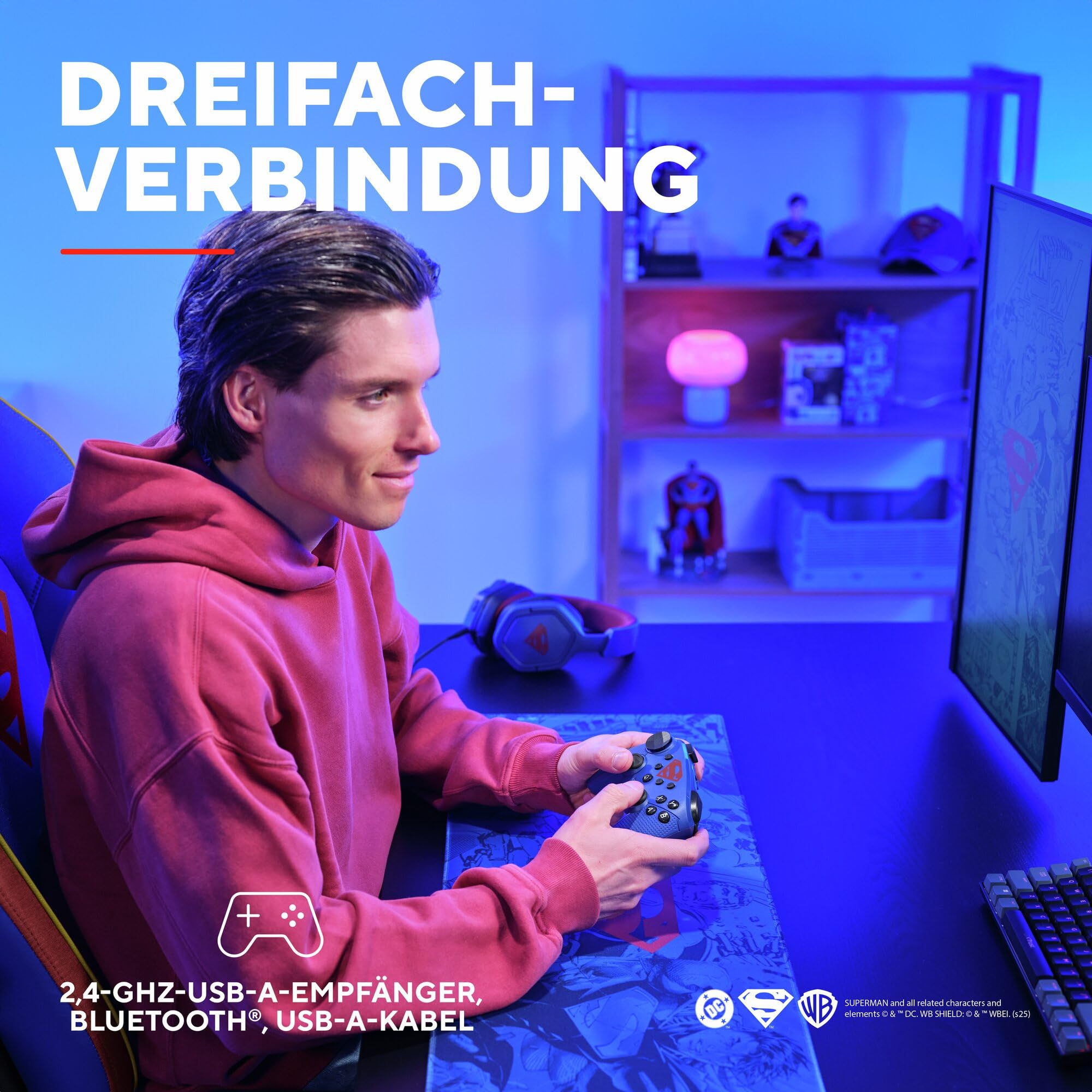 GXTrust Trust Gaming 542SM Muta Superman Lizenziert Controller Kabellos Bluetooth / 2.4GHz / USB für PC & Nintendo Switch, Aufladbare Batterie, Wireless Gamepad Computer Switch OLED/Lite iOS Android