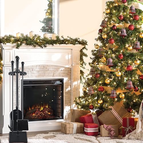 Miniatura 7 de FEED GARDEN Juego de herramientas para chimenea, moderno para interiores y exteriores, de hierro forjado, accesorios incluidos, póker, pala,