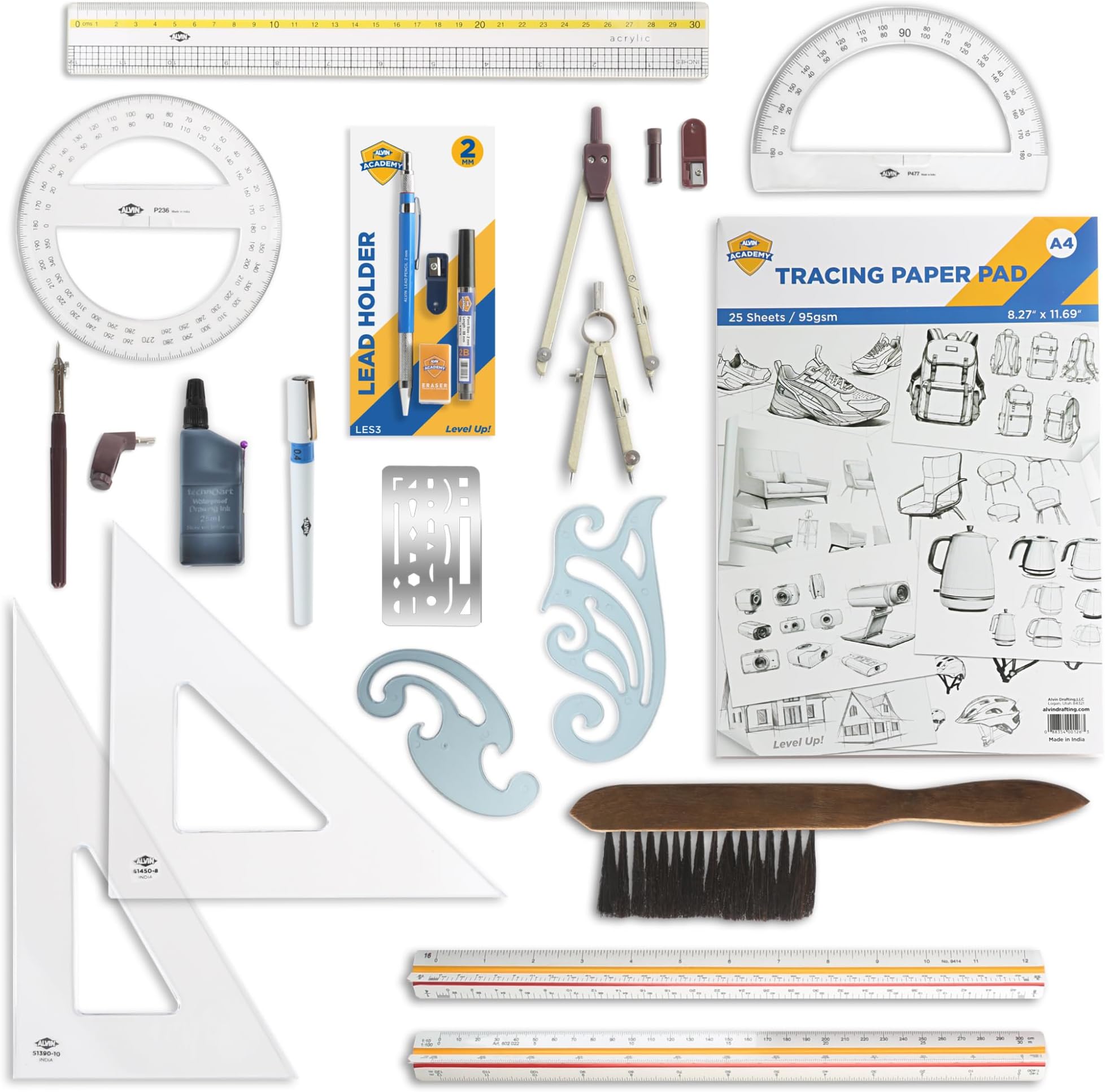 Academy Drafting, Drawing and Design Signature Kit | 17 Pieces | Class Tools for Geometry, Architecture and Engineering Students | - Model DDKS3