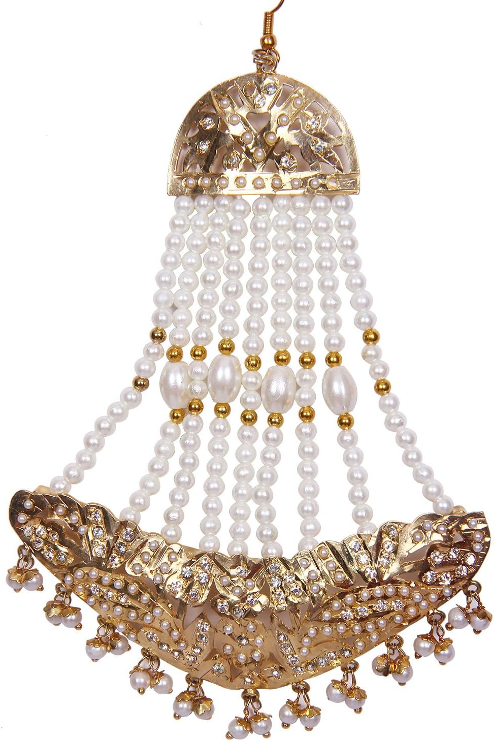 White Pearls Gold Royal Jhoomar Passa Tikka Head Jewelry TJH7