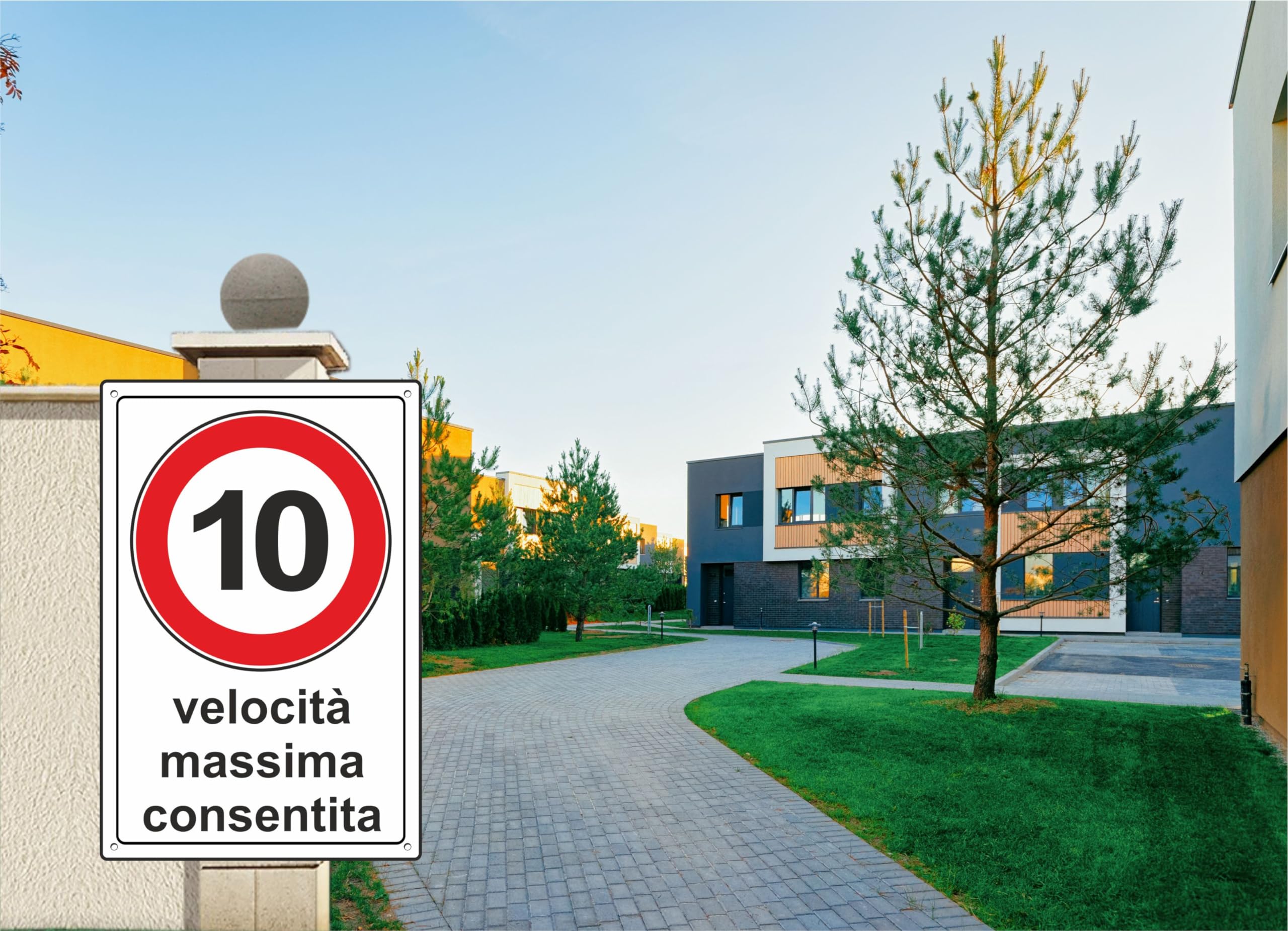 pubblimania VELOCITÀ MASSIMA CONSENTITA 10 Km orari | Cartello in Alluminio composito per esterno metallo spessore 3 mm (Cm 20x30, 10 Km Orari)