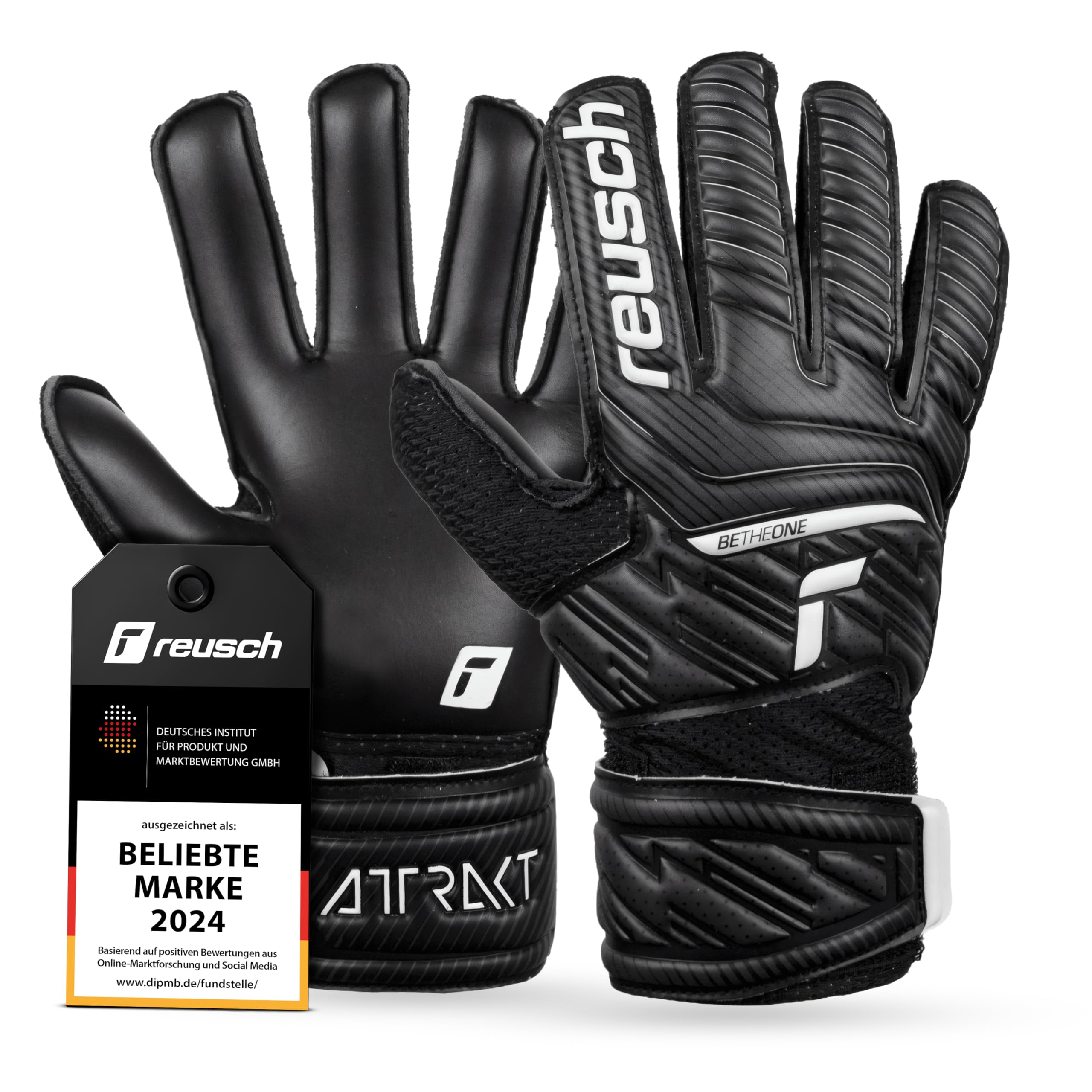 Reusch Jungen Attrakt Junior Unisex Goalkeeper Gloves with Outseam Cut and Solid Covering, Suitable for All Playing Field Surfaces, Football Gloves for Children 7 black
