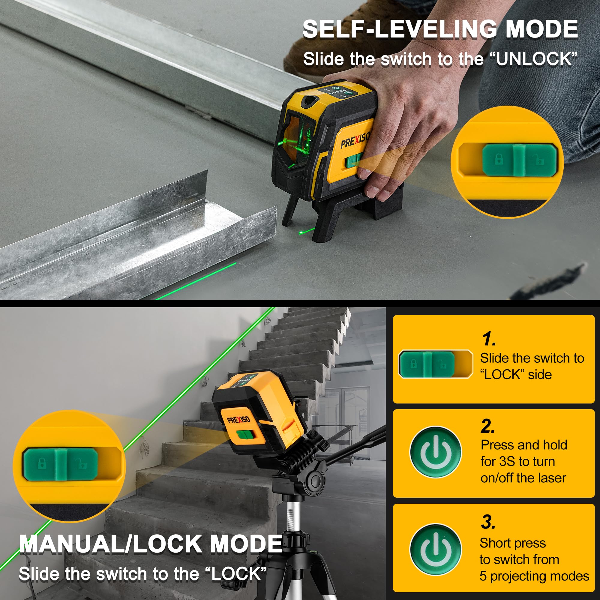 Prexiso Laser Level - Tripod & 2 Plumb Dots -5 Prexiso Laser Level - Tripod & 2 Plumb Dots -5