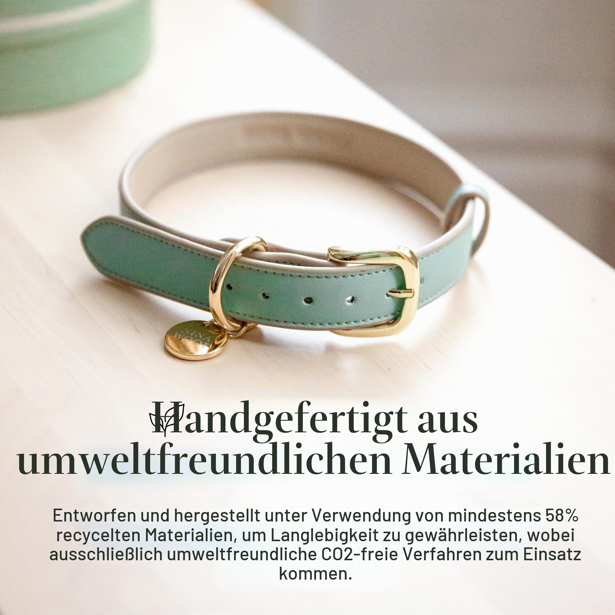 Nina Woof Copenhagen Hundehalsband aus veganem Leder, gepolstert, verstellbar, Beige, Größe XS