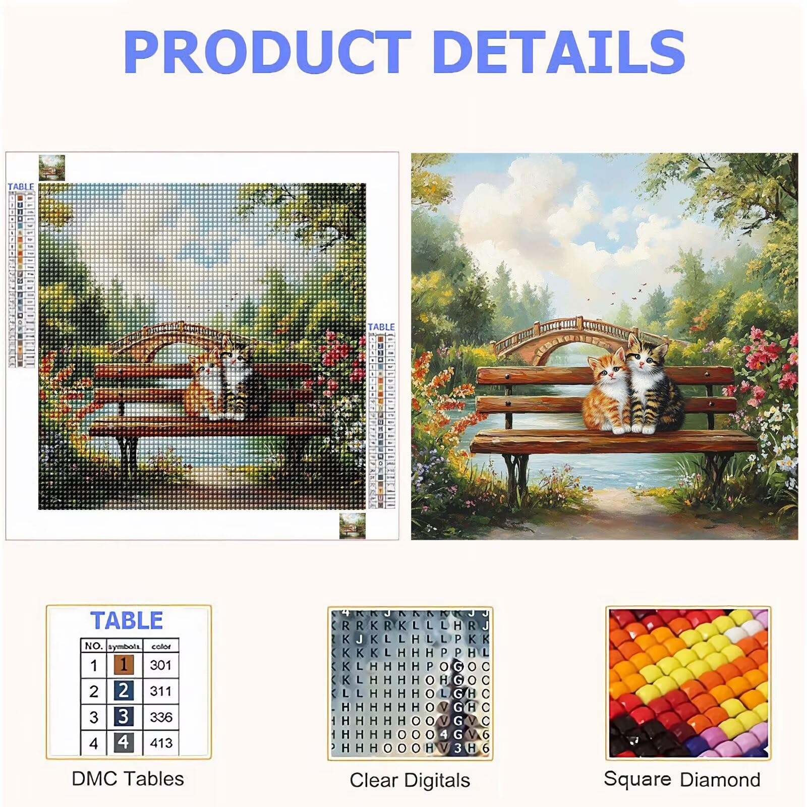 Broderie Diamant Kit Complet 5D, Chat Diamond Painting Adulte Plein Foret, Peinture Diamant pour Adulte Enfant Débutant, Loisirs Créatifs de Détente et Décoration Maison, Jardin 90x90cm FX#903