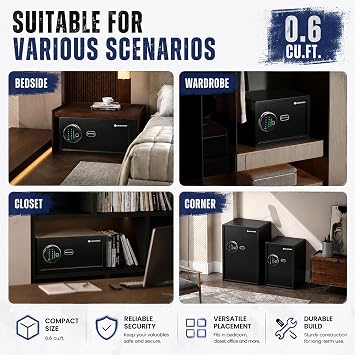 Grimtron Smart Biometric Safe - (14 litres) Fingerprint Lock Box with Silent Mode, Backlit Keypad and LED Light, Small Caja Fuerte, 𝐆𝐢𝐟𝐭𝐬 𝐟𝐨𝐫 𝐌𝐨𝐭𝐡𝐞𝐫‘𝐬 𝐃𝐚𝐲