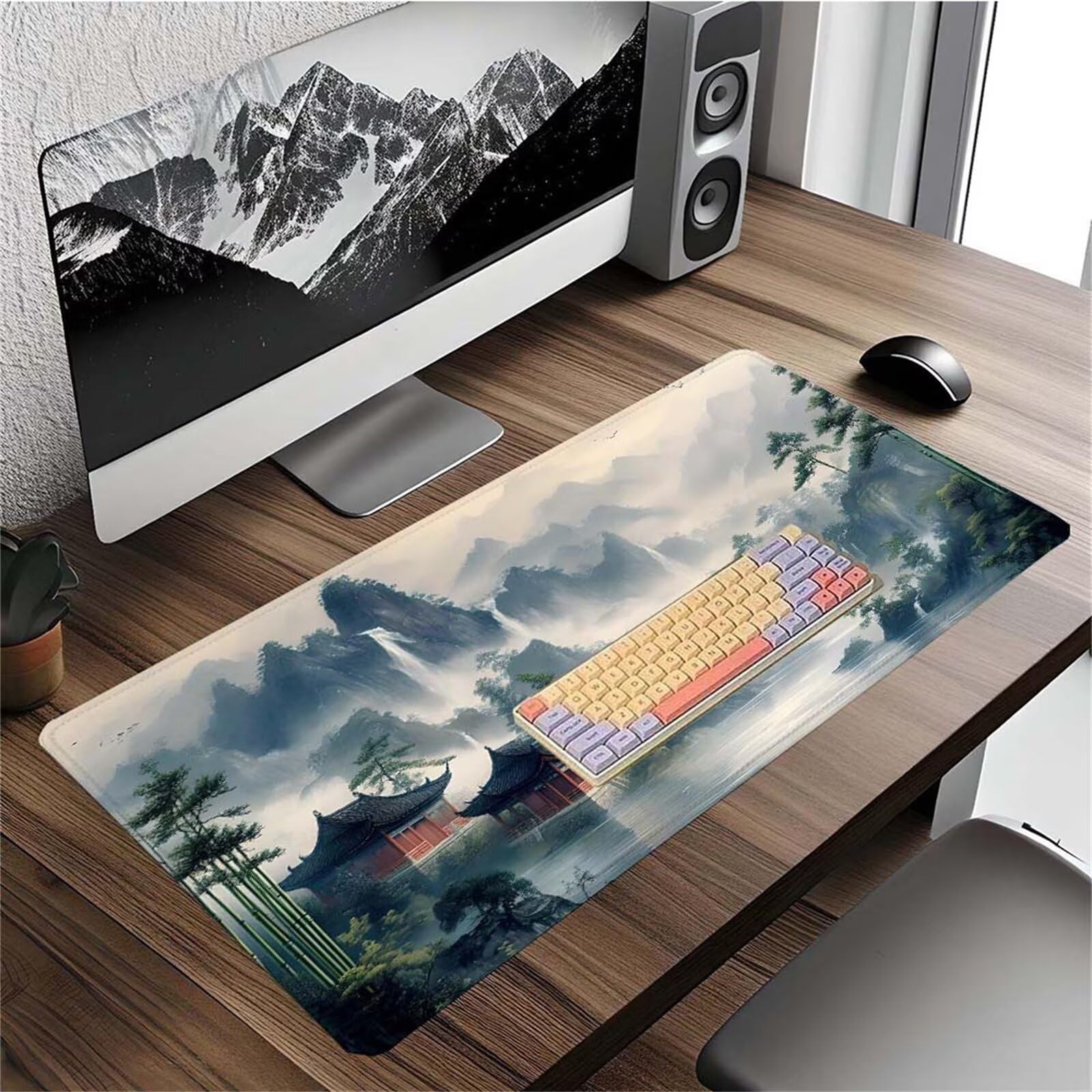 Alfombrilla Ratón Caer Paisaje Alfombrilla Ratón XXL 1400x600x3mm Mouse Pad Resiste Salpicaduras, Extendida de Gran Tamaño con Bordes Cosidos, Mejora la Precisión y la Velocidad, Antideslizante y-385