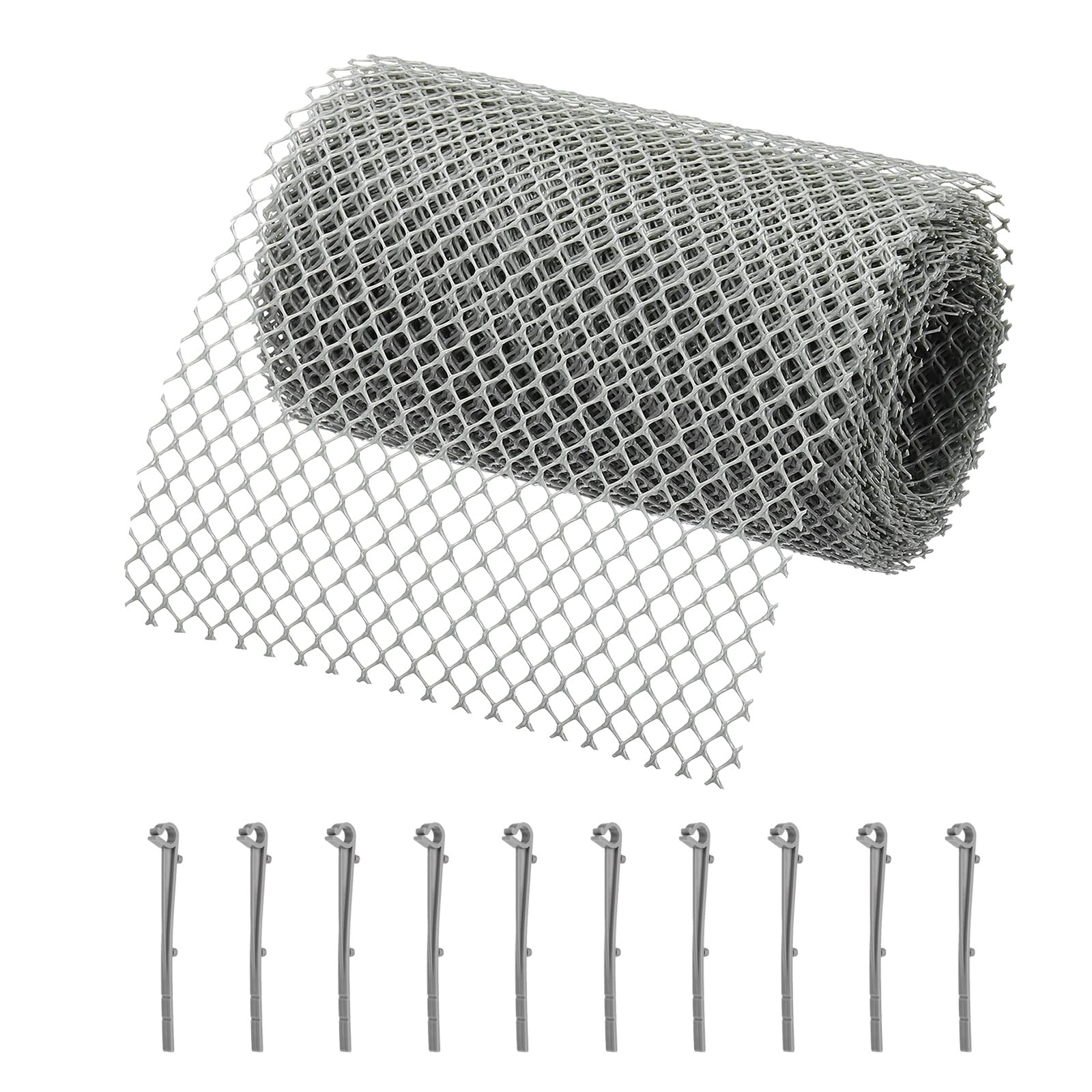 sourcing map Plastic Gutter Guard Mesh Roll, 19.7ft x 7.09 Inch Gutter Guard, Mesh Guards Leaf Protector with 10Pcs Gray Clips from Leaves, Twigs, Branches, Debris