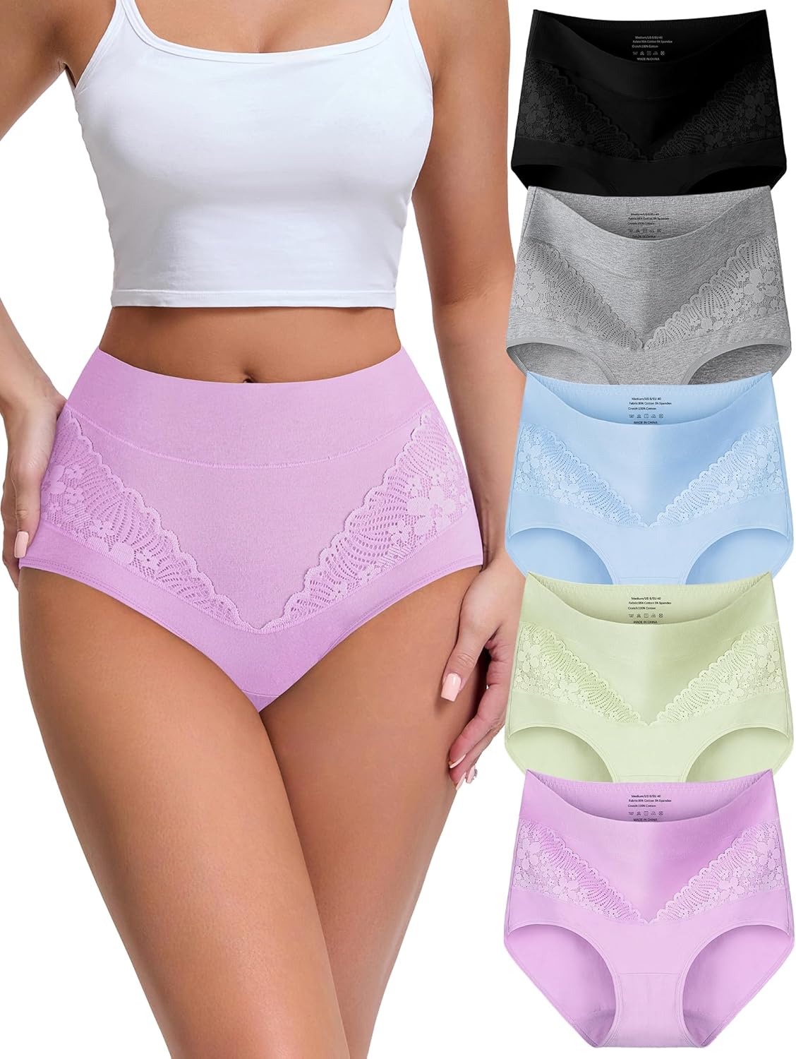 MISSWHO High Waisted Cotton Women Underwear Tagless Soft Full Coverage Briefs Ladies Panties (Regular, Plus Size)