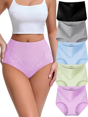 MISSWHO High Waisted Cotton Women Underwear Tagless Soft Full Coverage Briefs Ladies Panties Regular, Plus Size