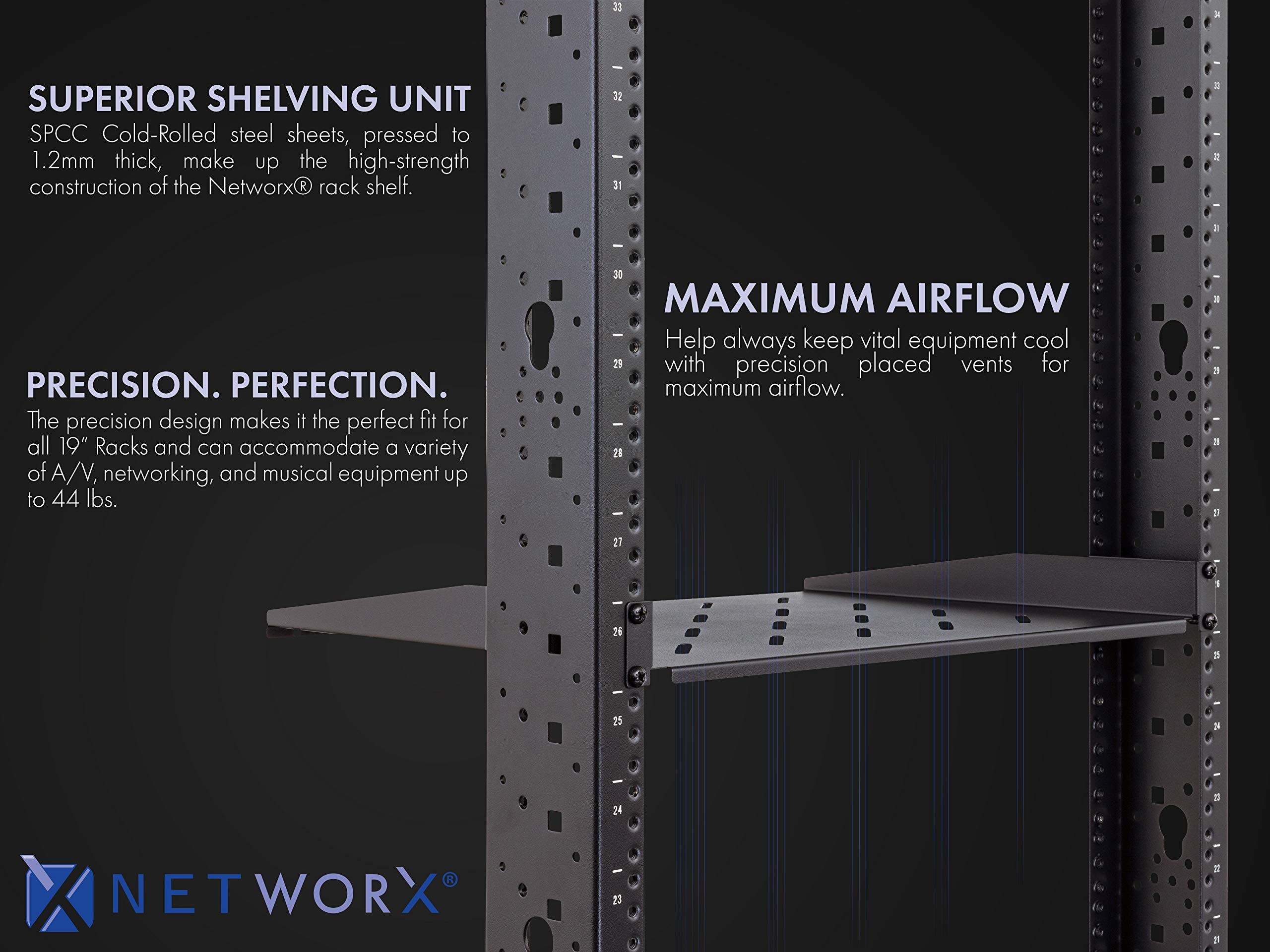 Networx Vented 1U Universal Rack Shelf for 19