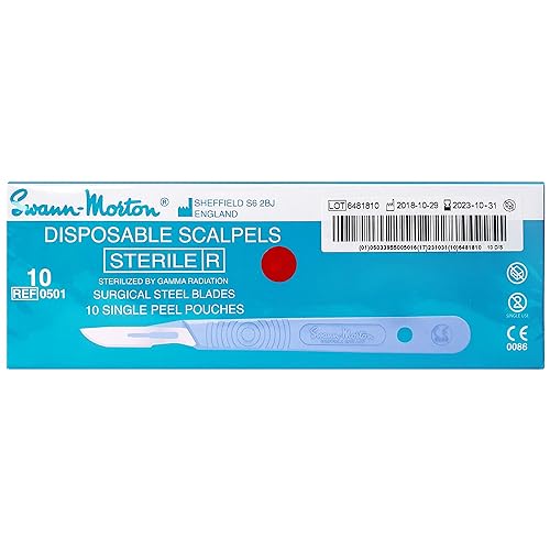 Swann-Morton #10 Bisturíes desechables estériles con hoja empaquetados individualmente, caja de 10