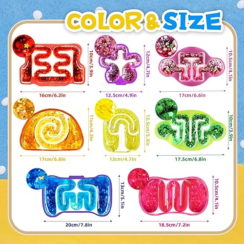 Miniatura 2 de Paquete de 8 juguetes antiestrés para apretar, tubo sensorial blando con cuentas de laberinto, color Goo, lentejuelas con purpurina, alivio del