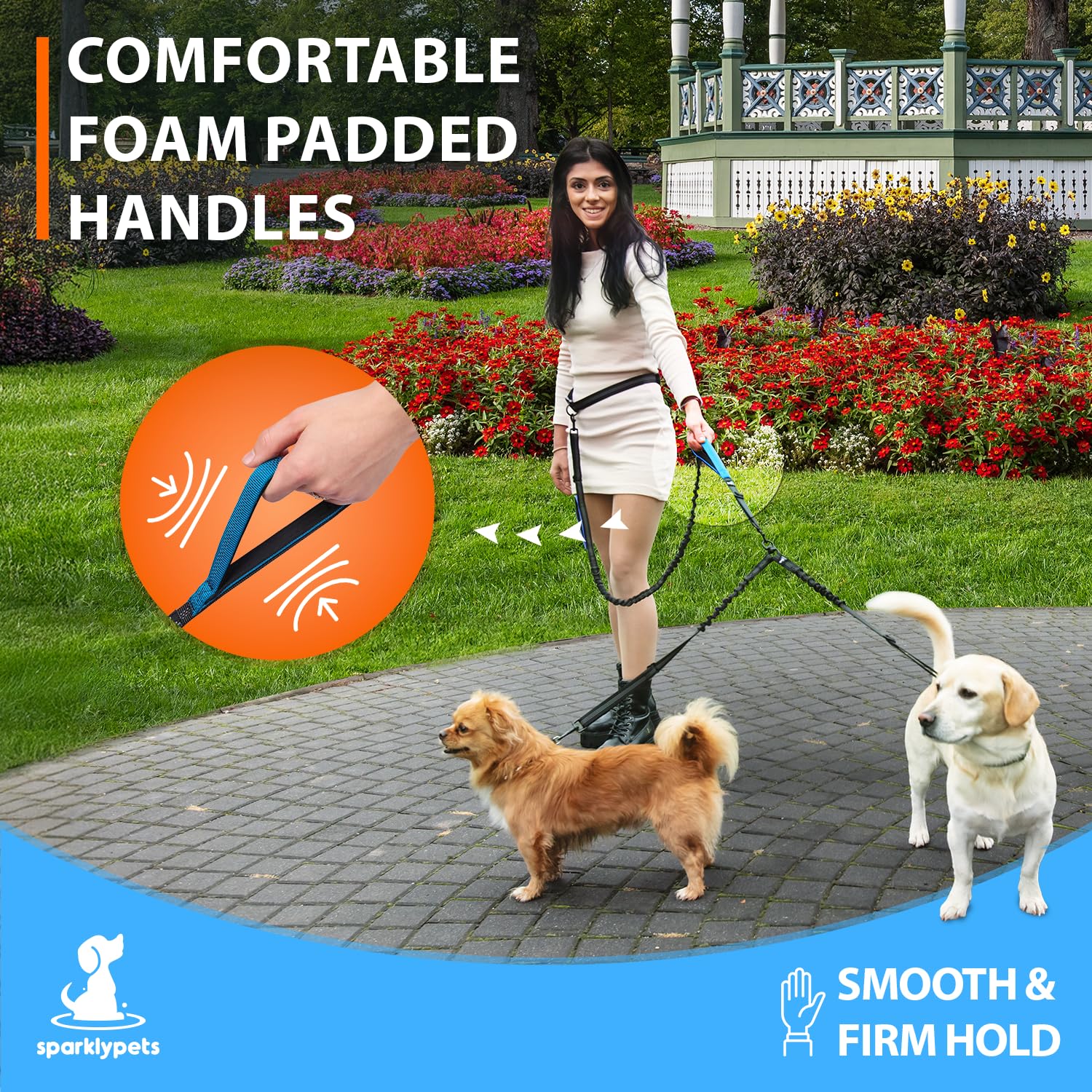SparklyPets Correa doble para perros manos libres, correa doble para perros pequeños, correa para perro para 2 perros con asas acolchadas, costuras reflectantes, sin tirones, sin enredos