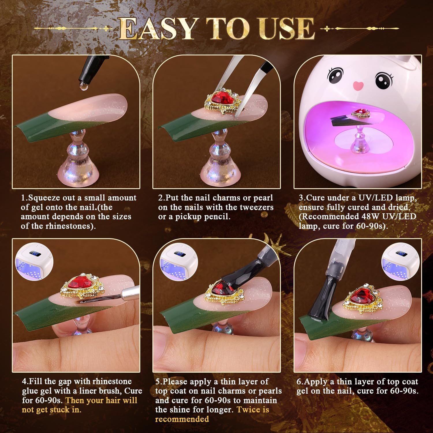 4 Boxes Gold Nail Charms and Gems for Nail Art, Nail Gems and Charms for Nails, Nail Pearls and Caviar Nail Beads, Nail Jewels and Nail Rhinestones Heart Star Nail Decorations Kit - Image 4