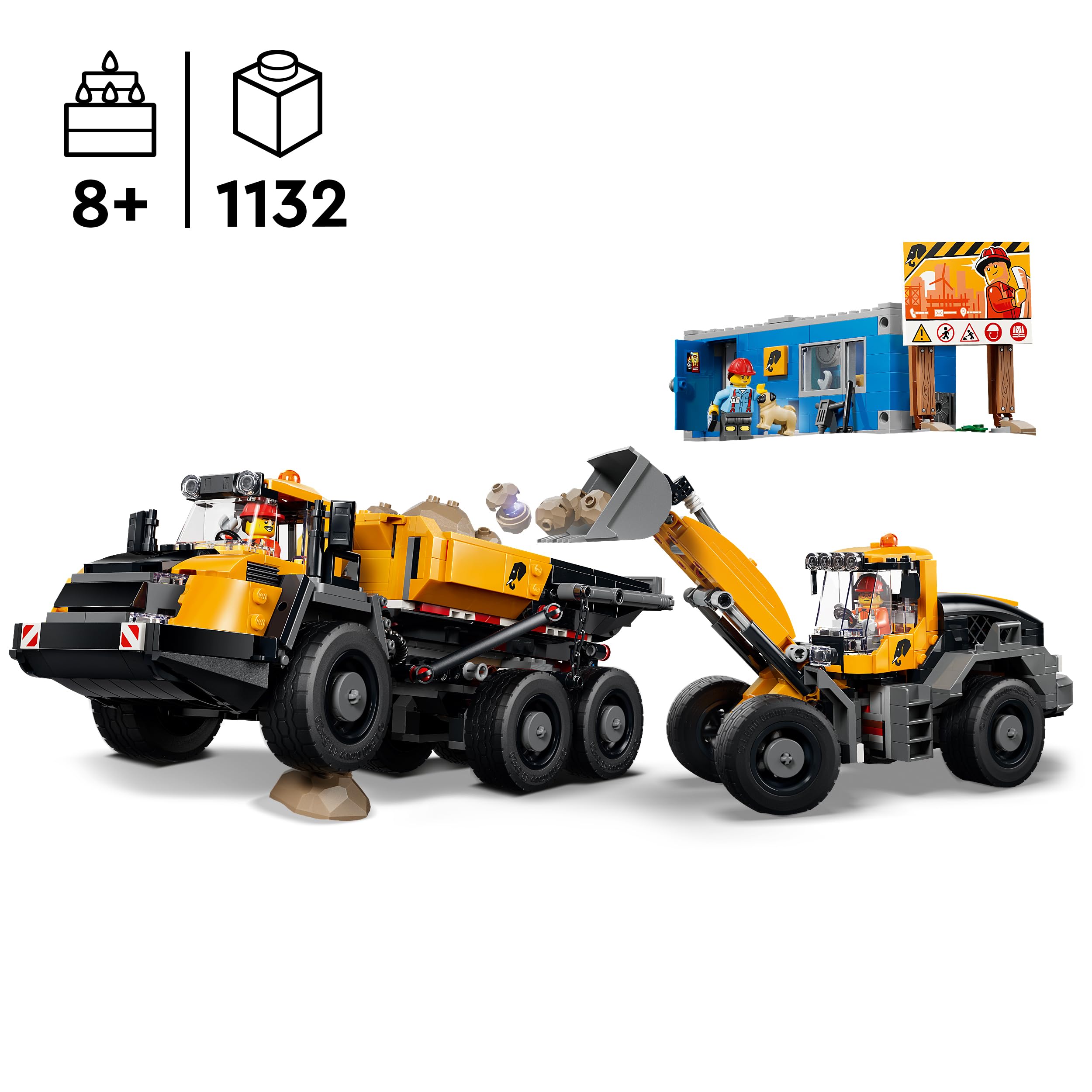 LEGO City Camion Ribaltabile e Pala Meccanica - Veicoli Giocattolo da Cantiere con Funzioni Operative e 3 Minifigure - Regalo di Compleanno STEM per Bambini da 8 Anni in su - 60494