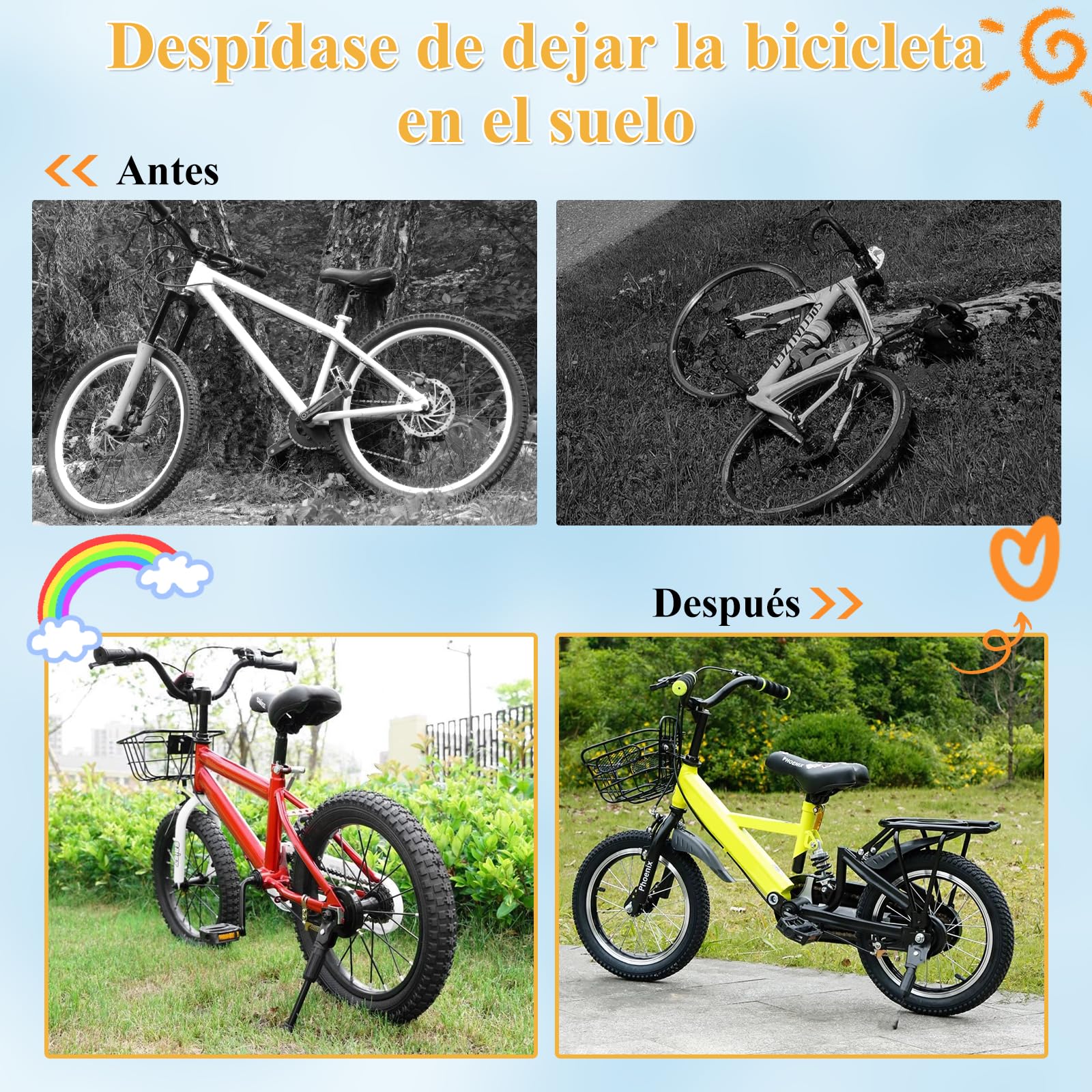 SEISSO Caballete Bicicleta 12-20 Pulgadas, Pata de Cabra Bicicleta, Soporte Retroceso con pie Goma Antideslizante, para Bicicleta de Montaña 12" 14" 16" 18" 20"