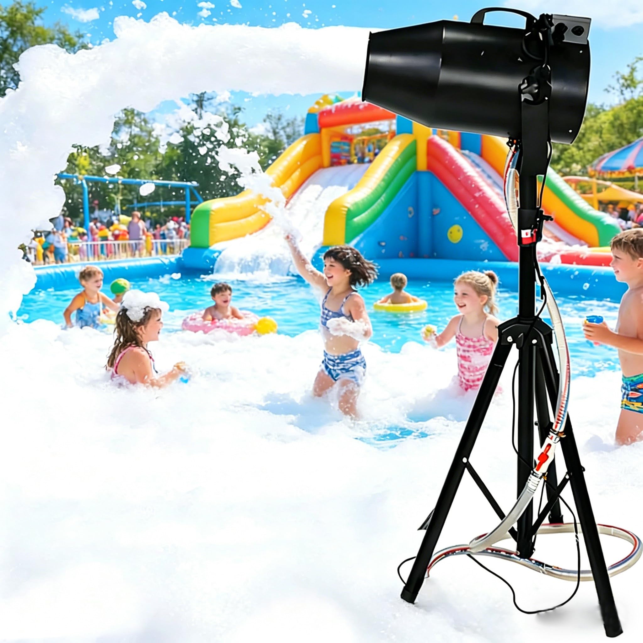 JozyJul 1000W Large Stage Foam Machine with Adjustable Tripod & Water Pump - Stage Bubble Blower for Outdoor Pools, Birthdays, and Events