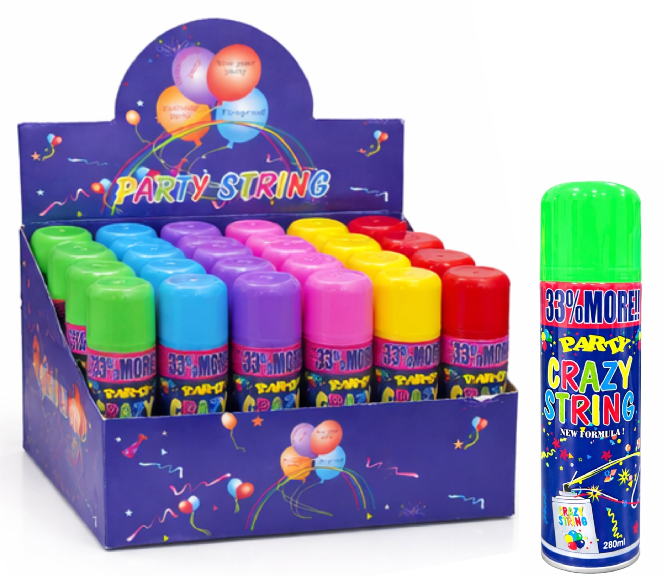 Party Crazy String Spray, 280ml, Multicolour Streamer Cans for Birthday, Wedding, Stag and Hen Parties (12)