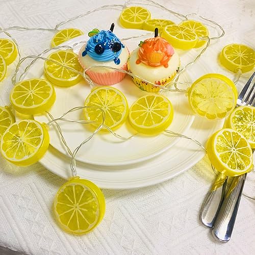 Miniatura 4 de Tira de luces de limón enchufable rebanada de limón de frutas para dormitorio boda fiesta decoración de jardín de Navidad 98ft20 LED limón amarillo