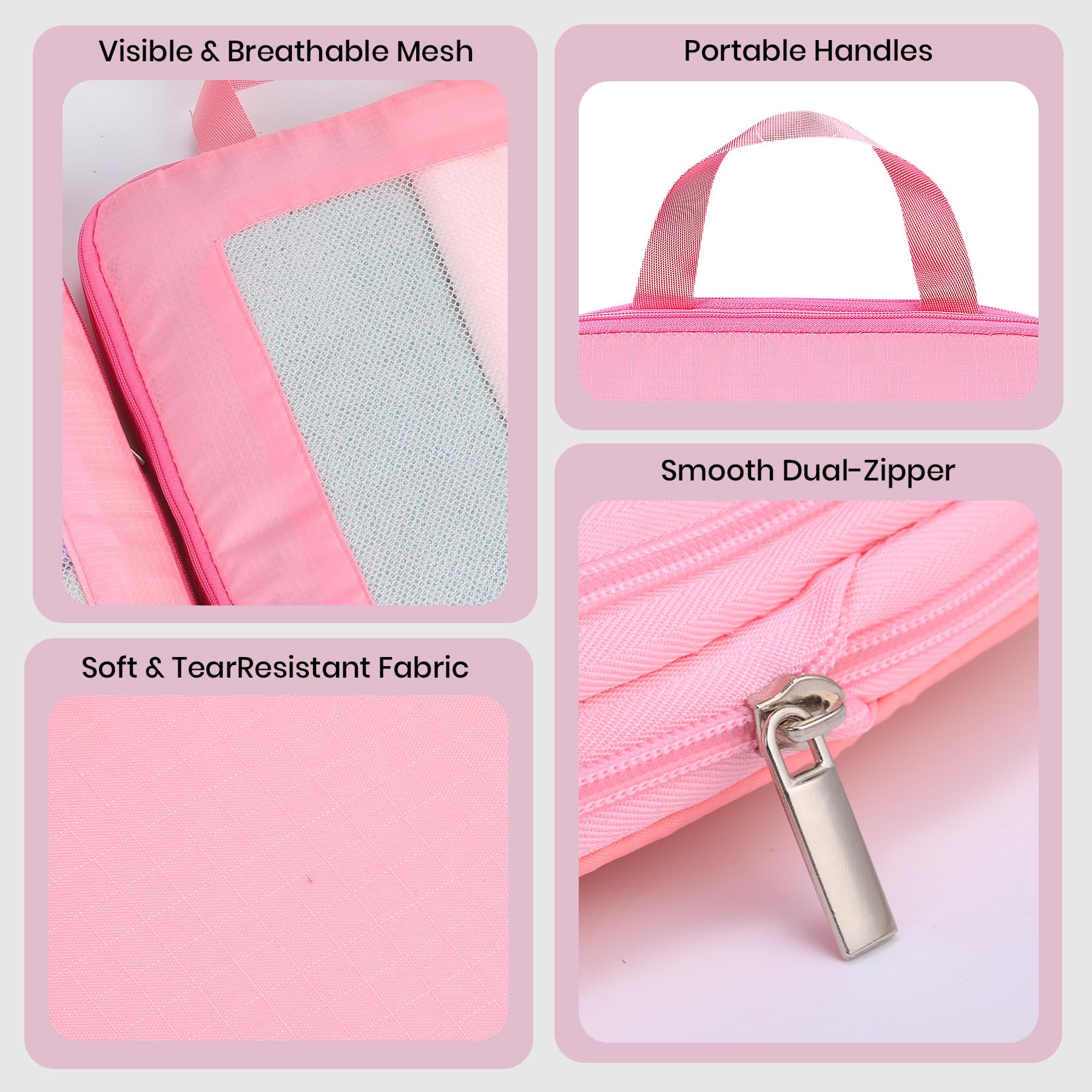 Ultraleichte Kompressions-Verpackungswürfel für Koffer, Handgepäck, komprimierbare Netz-Verpackungswürfel für Reisen, Damen, Reiseutensilien, mit Schuhbeutel, 6er-Set, Rosa