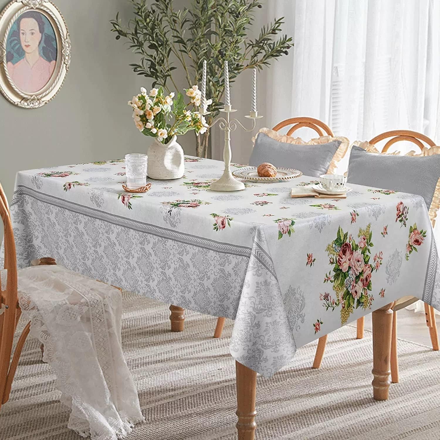 Vinyl Tablecloth Style 03 Grey Floral 70x90 GZ LIFE