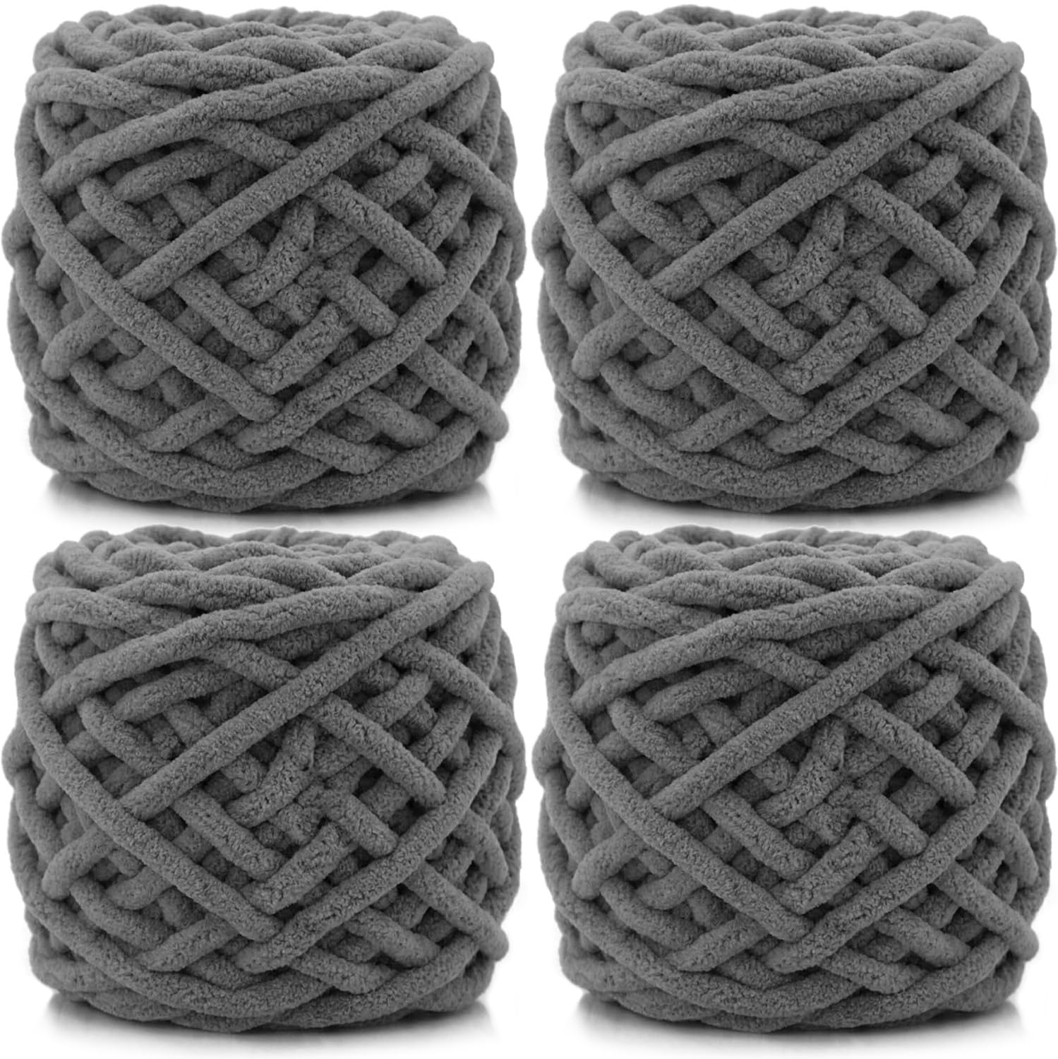 Lighterday Super Chunky Knit Chenille Yarn 4 x 100g Multi-Colored Crochet Wool for Hand Knitting Blankets,Knitting Wool for Big Blankets Sock and Scarves (Dark Gray) — image 1