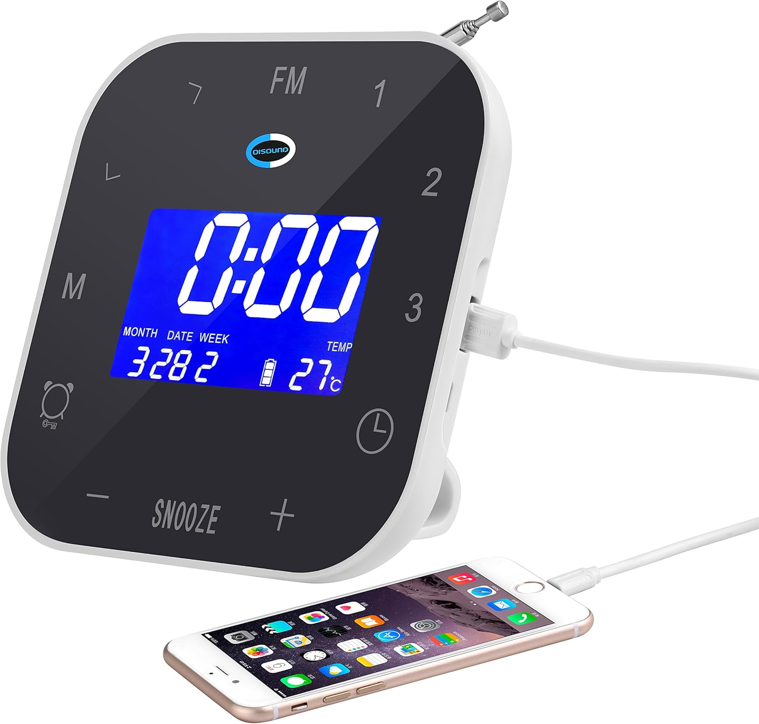 Coisound Radio Alarm Clock & Phone Charger Clever Touch Buttons, LCD