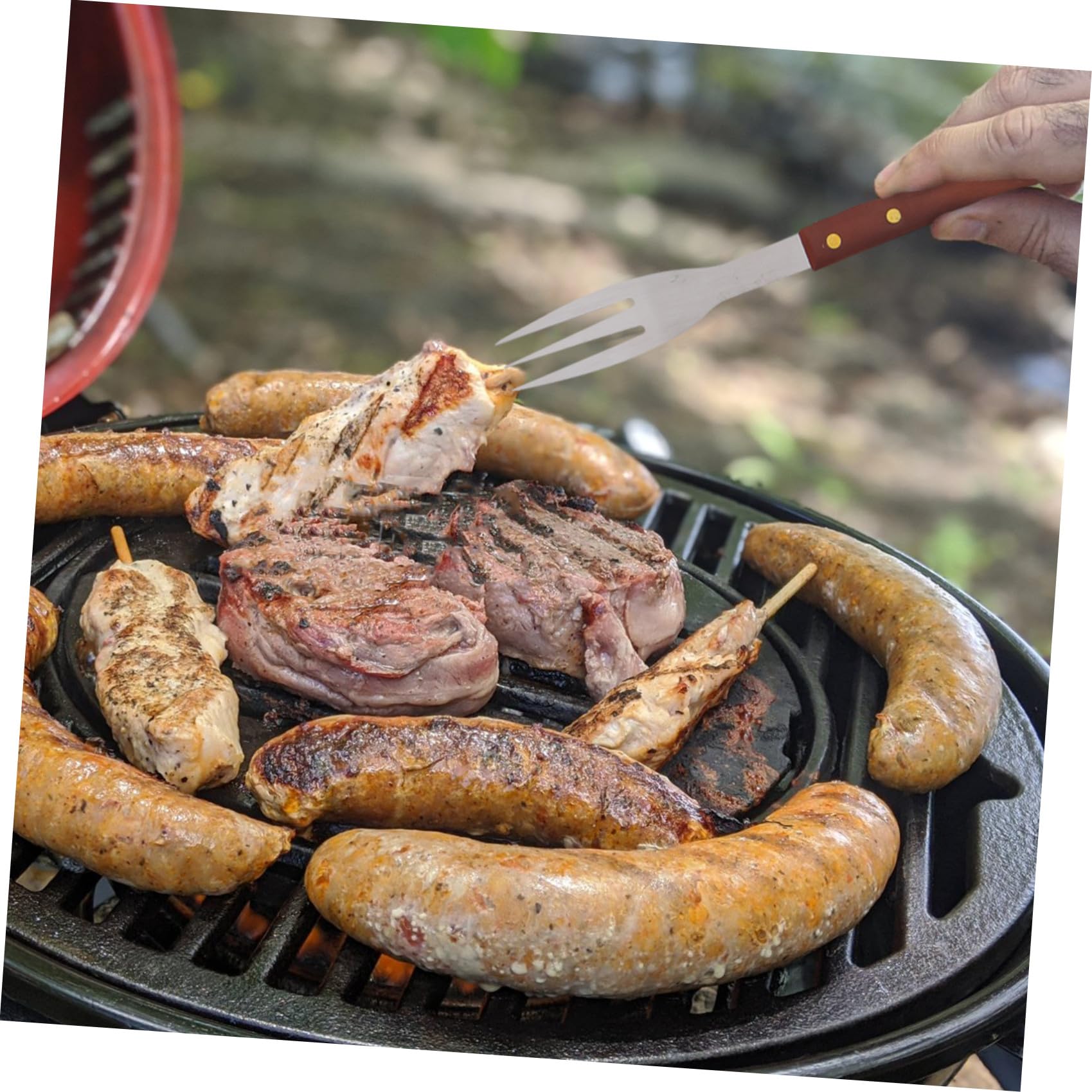 Set Utensili Barbecue in Acciaio Inox Manico Legno | Borsa Inclusa, Nero, Design Compatto, Resistente al Calore, per Barbecue All'aperto e Festa Grill
