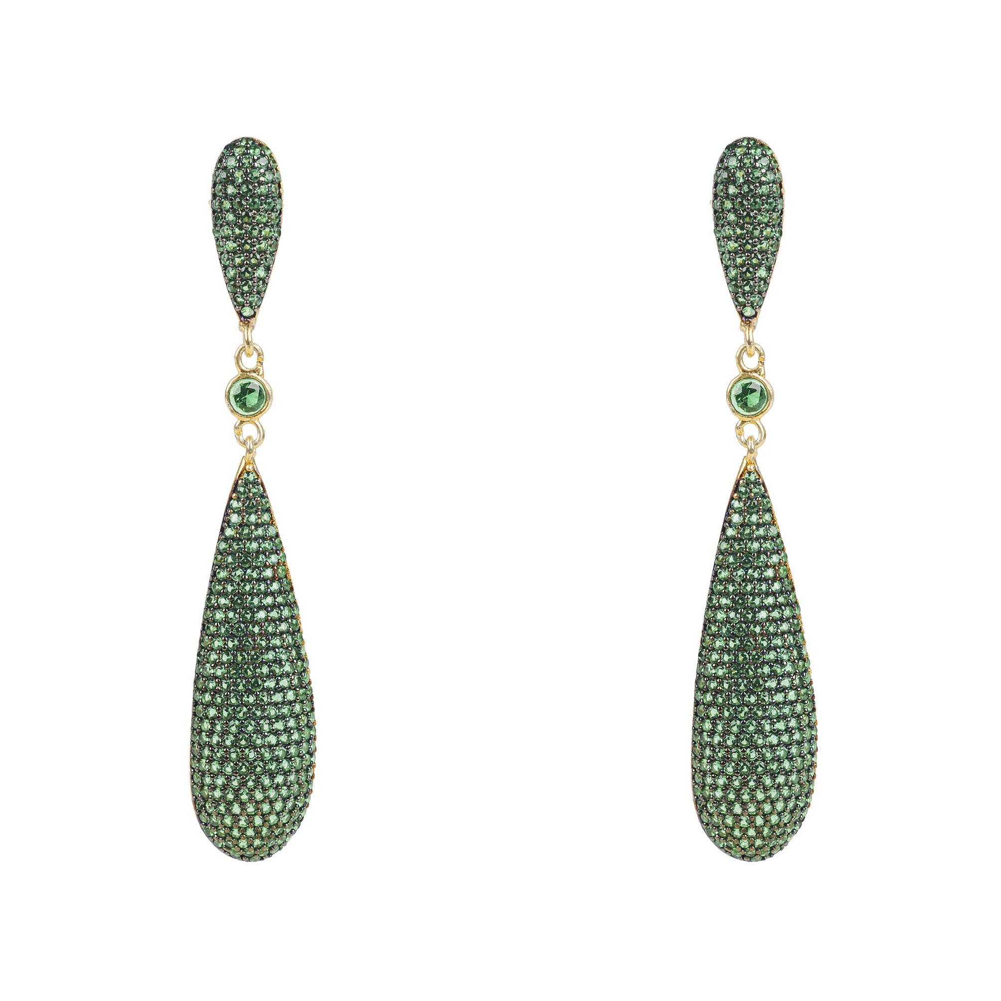 LATELITAEmerald Green CZ Long Drop Earrings for Women - 925 Sterling Silver, 22ct Gold Plating, AAA Cubic Zirconia
