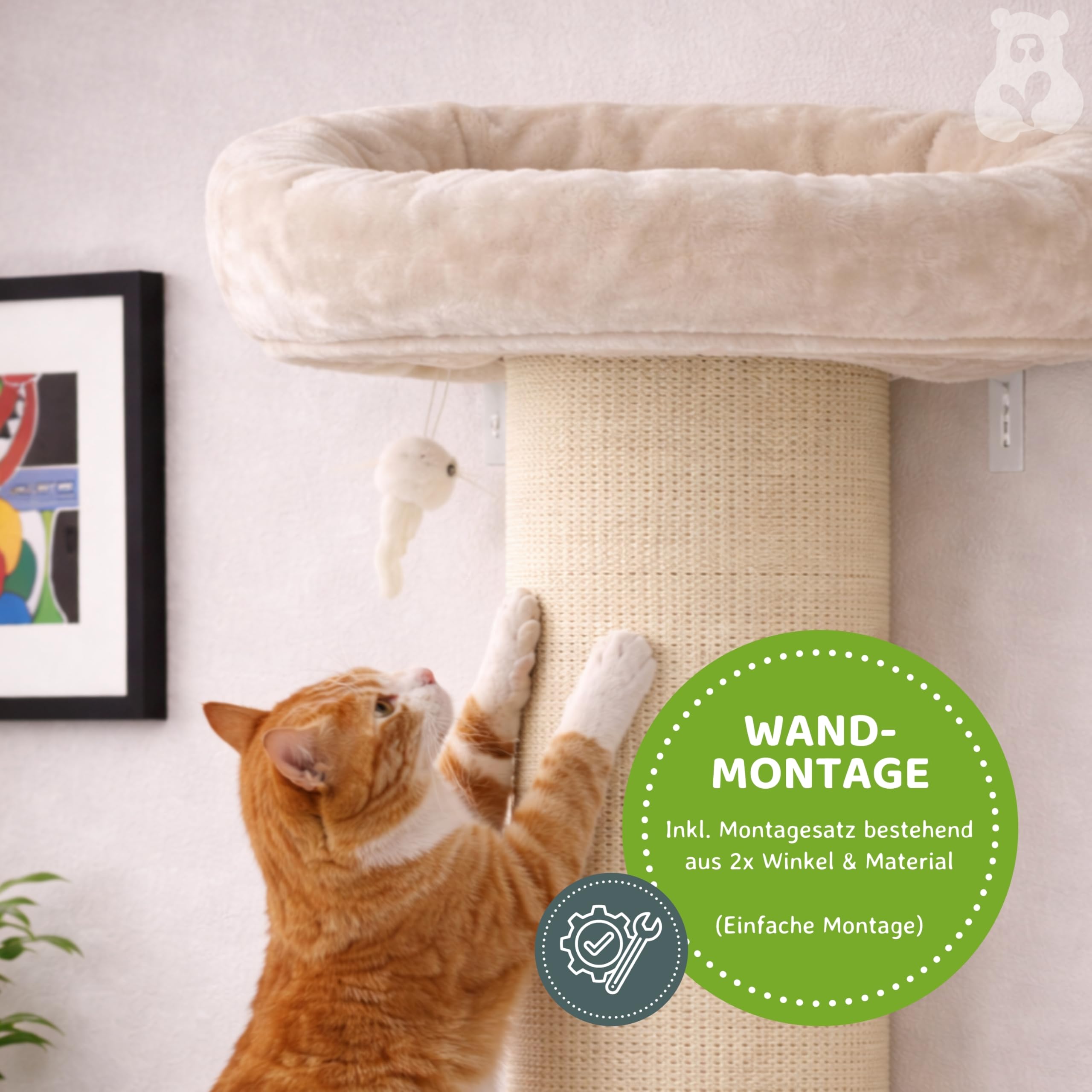 nanook Wandkratzbaum Kratzbaum Stella 186 cm - Katzenbett und Sisalsäulen - Wandmontage - beige