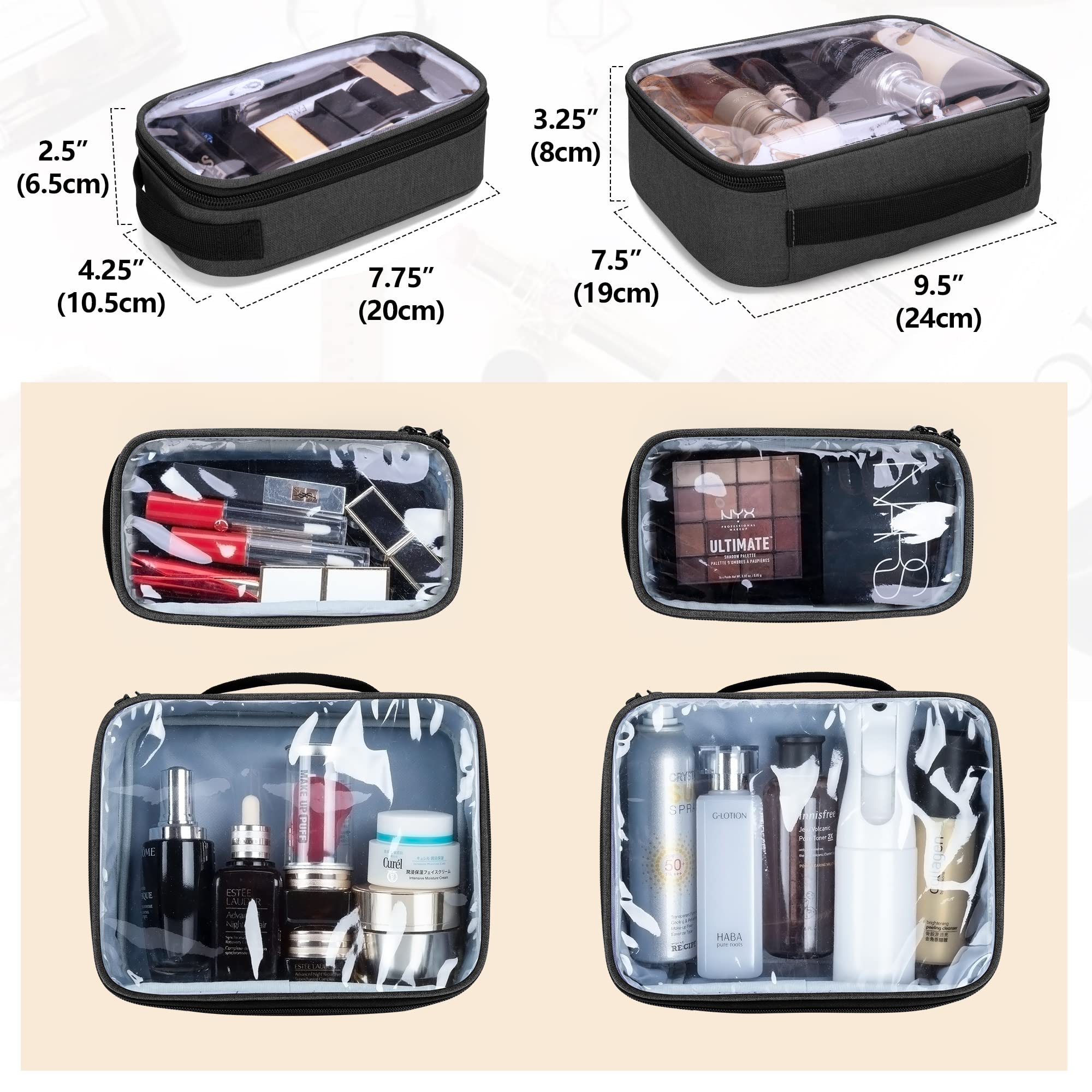 BAFASO Bolsa de Maquillaje de Viaje, Bolsa de Cosméticos 4 Estuches, Negro | Neceser Maquillaje con 4 Estuches Extraíbles, (Solo Bolsa)