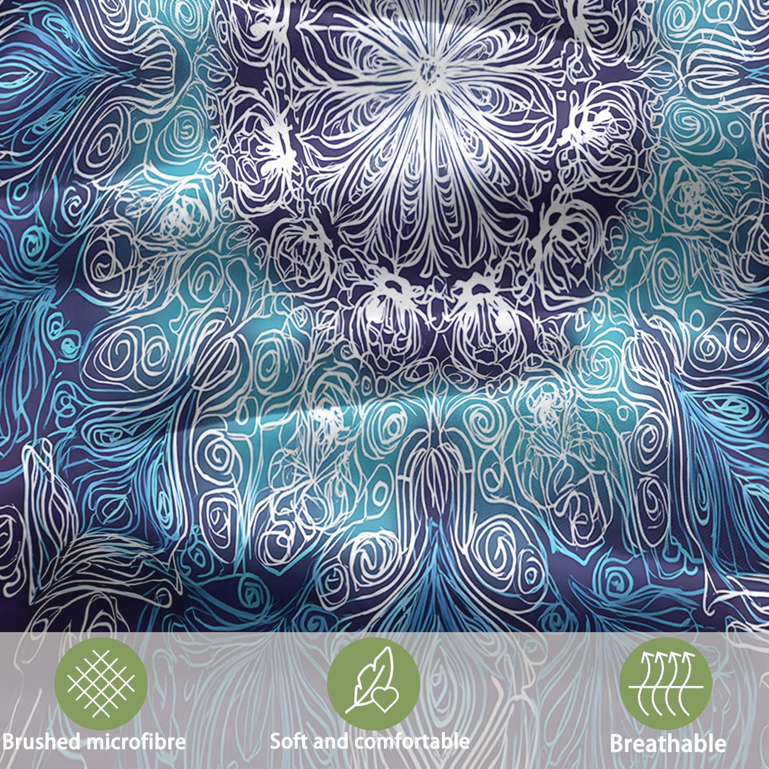 Boho Texturen Geometrisches Mandala Totem 3-teiliges Bettwäsche-Set, 1 Bettbezug 180 x 200 cm und 2 Kissenbezüge 80 x 80 cm,aus bügelfreier Mikrofaser Lila