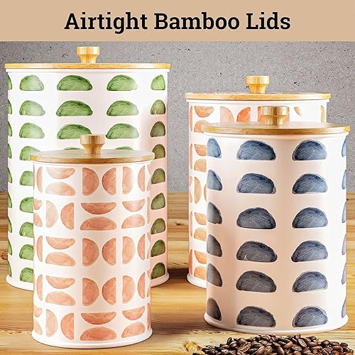 Miniatura 5 de Juego de 4 recipientes de cocina para encimera, recipientes de cocina de hierro con patrones con tapas herméticas, juego de recipientes de harina y