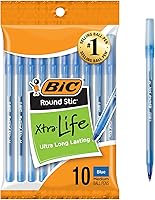 BIC Round Stic Xtra Life Blue Ballpoint Pens, 1.0mm Medium Point, 10-Pack - Longest Lasting No. 1 Selling Pens for Smooth Writing