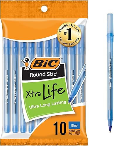 BIC Round Stic Xtra Life - BolĂgrafo de punta media 0039in azul 10 unidades BIC Round Stic Xtra Life - BolĂgrafo de punta media 0039in azul 10 unidades