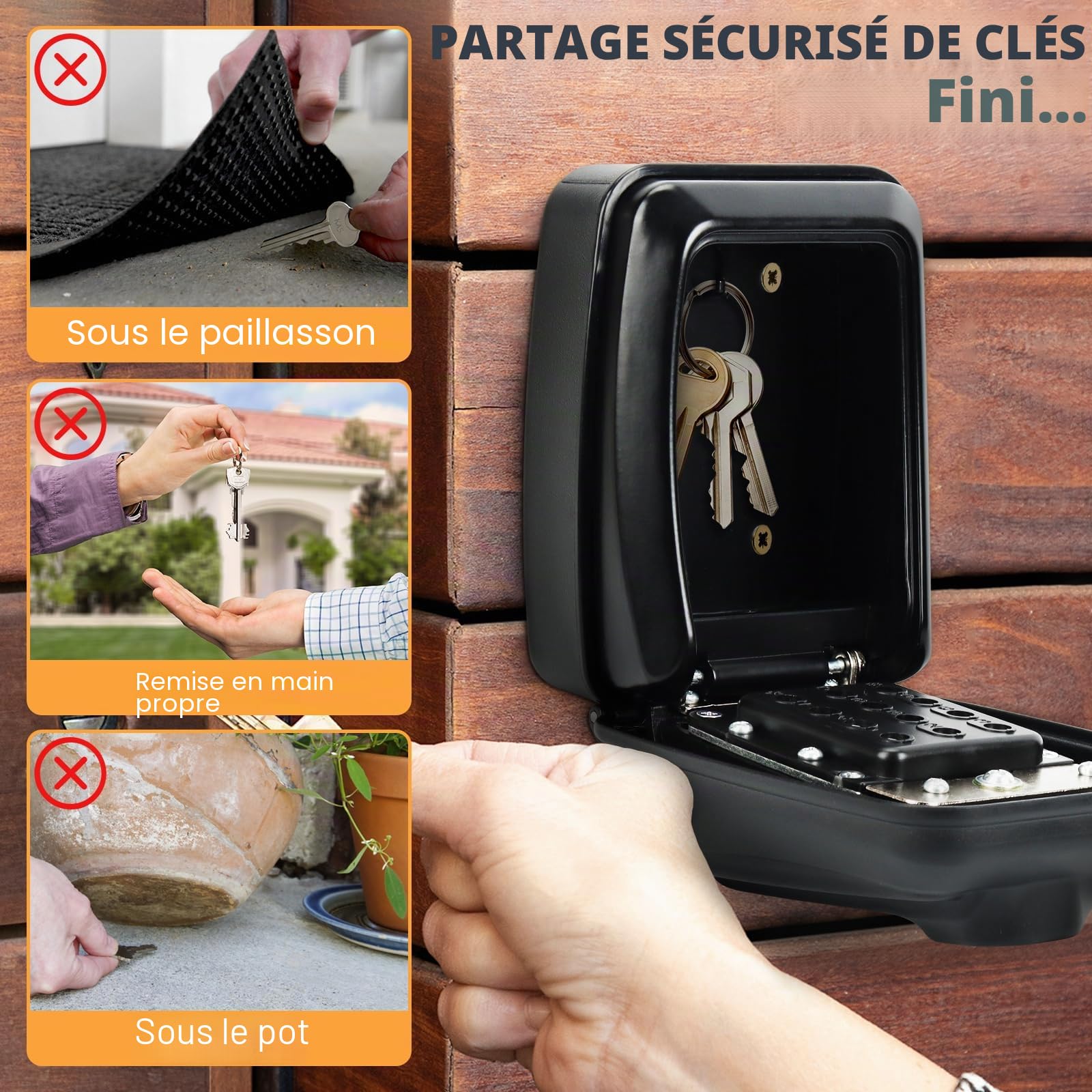 Coffre-fort à clés approuvé par la police, à montage mural, boîte à clé à code à 12 chiffres avec couvercle résistant aux intempéries et boutons lumineux pour la maison, le garage, le bureau