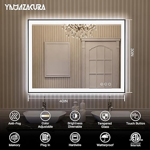 Vista 79 de 88x38 Large Light Bathroom Mirror - Backlit and Front Lighted LED Wall-Mounted Vanity Mirror Modern Rectangle Black Mirror, Dimmable, Anti-Fog