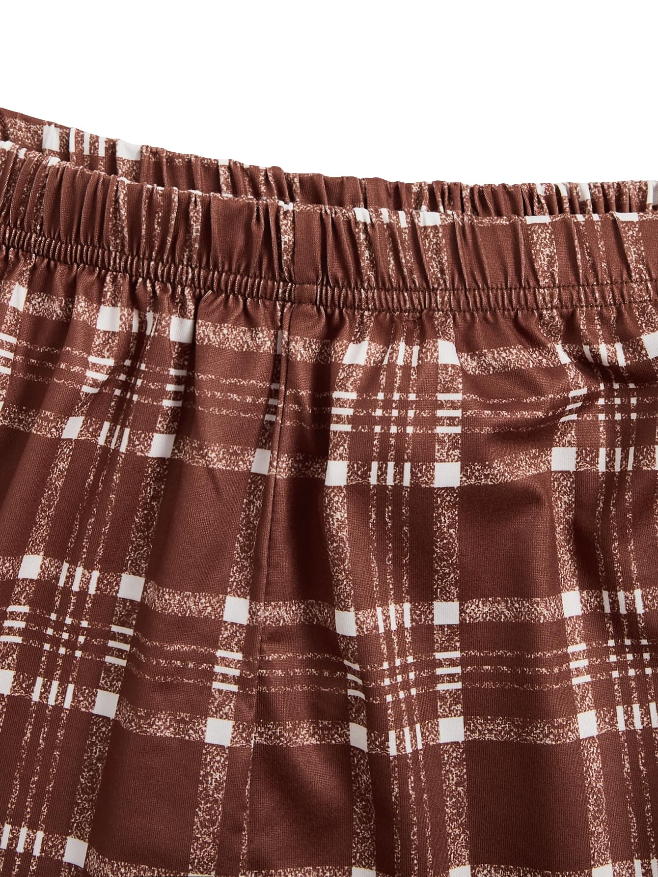 Verdusa Women's 2 Piece Pajama Sets Summer Pajamas for Women Set Plaid Pj Set Tee and Sleepwear Lounge Sets: Medium Brown Beige