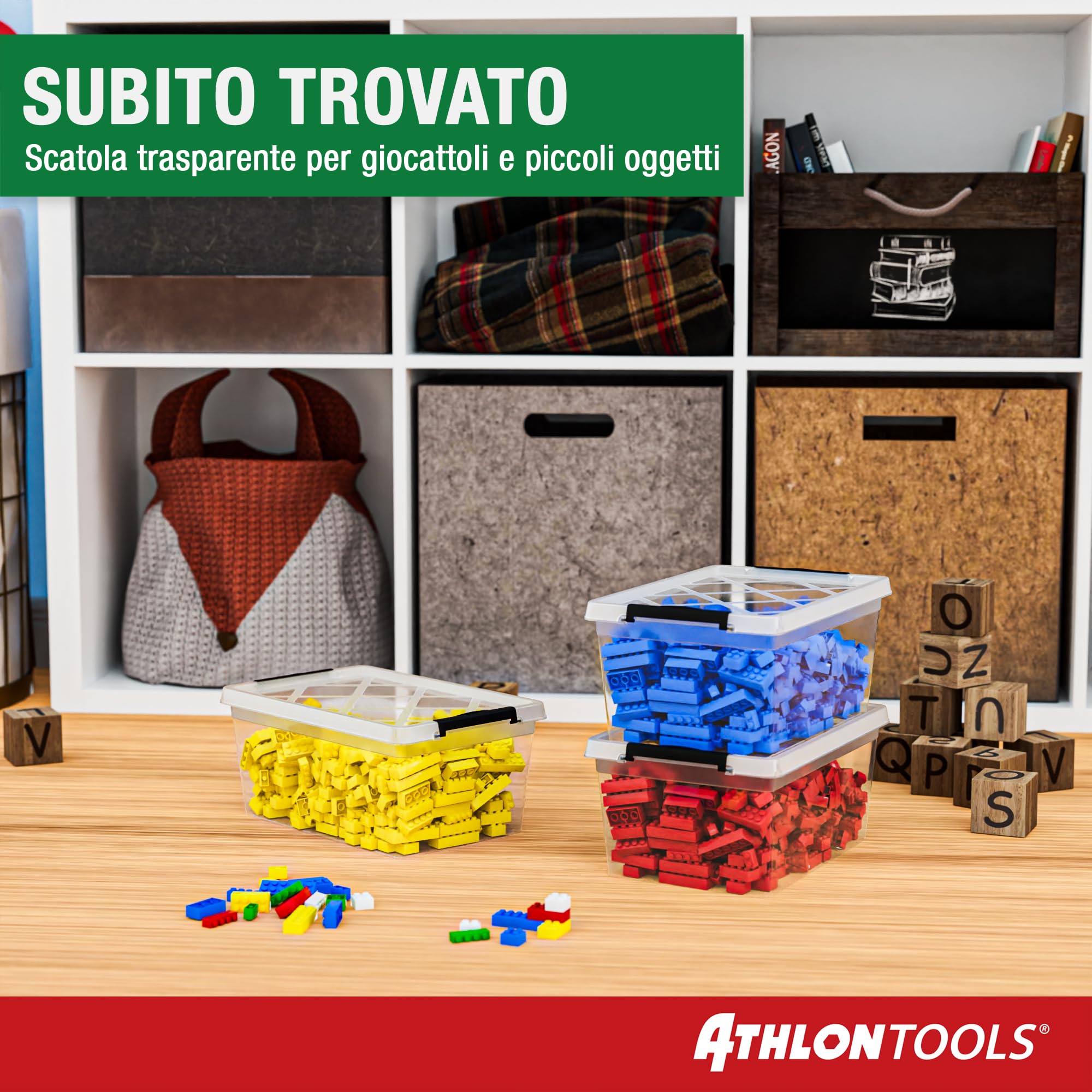 ATHLON TOOLS Set di 10 contenitori da 2L con coperchio – 100% materiale vergine – trasparenti – senza BPA – contenitori impilabili – clip di chiusura grigie – quasi ermetici – organizer