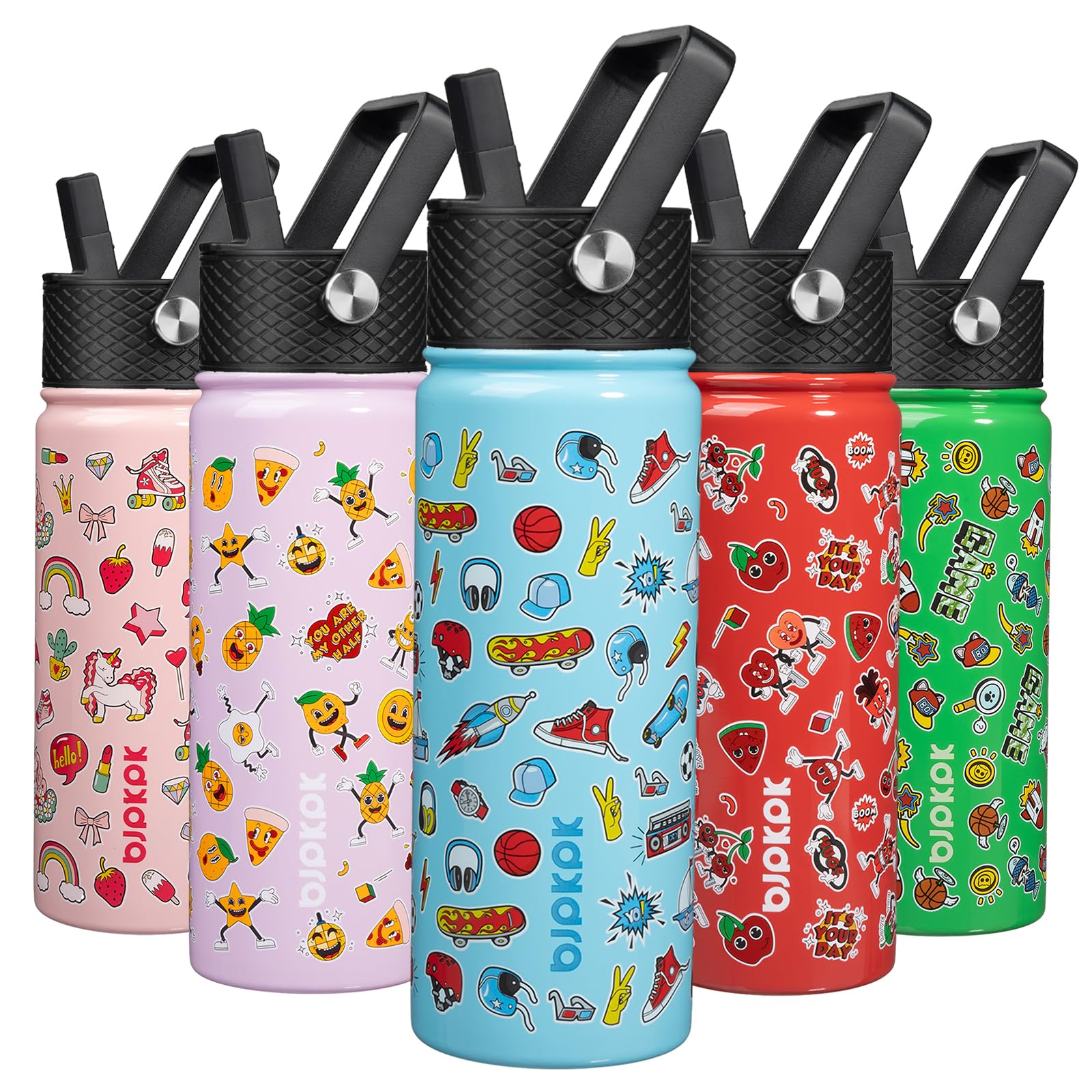 BJPKPK Insulated Water Bottle with Straw Lid, 18 oz Stainless Steel Metal Water Bottles, Reusable Leak Proof BPA Free Water Bottles, Cups, Thermos, Playground