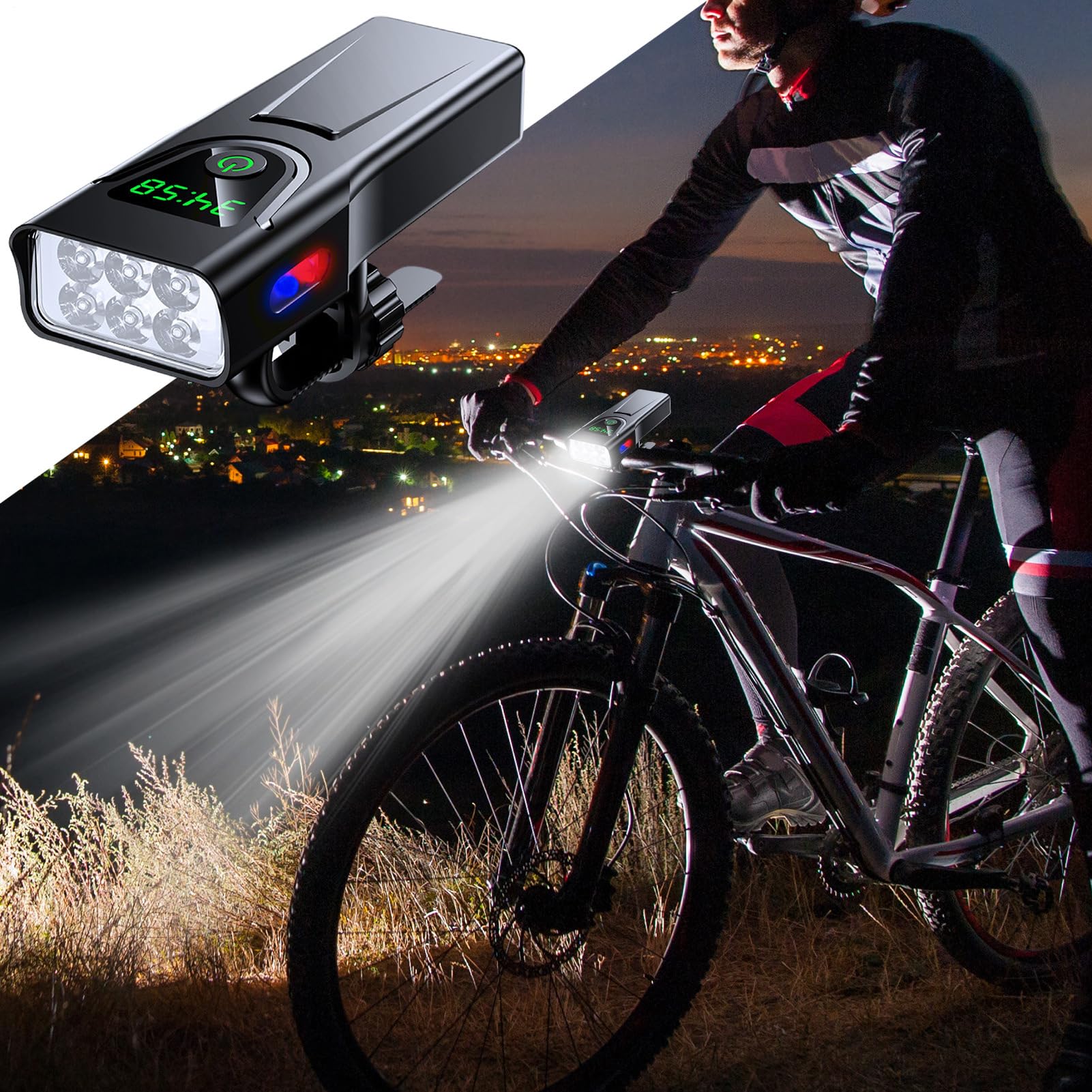 Luce Della Bicicletta Luce Posteriore Ricaricabile Impermeabile Luminoso 5 Modalità | 1000 Faro da Bicicletta 5200 mAh per Scooter Monopattino Passeggino Ciclismo Adulti