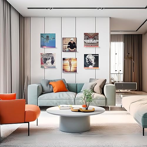 Miniatura 9 de OrigoDeco Soporte de pared para discos de vinilo, soporte de pared de vinilo acrílico iridiscente de 12 pulgadas, estante sin daños en la pared,