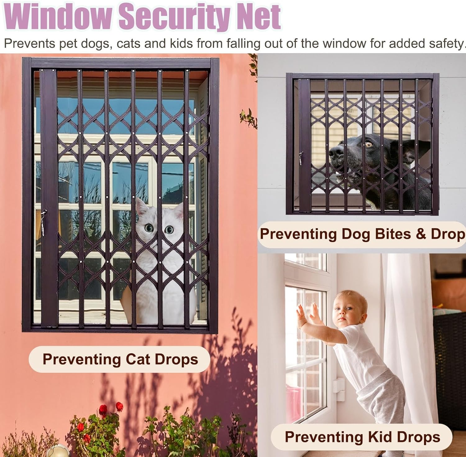 Retractable Metal Folding Sliding Window Security Bars for Pets - Anti-Burglar Safety Barrier Fencing for Bedroom, 60x48inch (152.5x122cm)