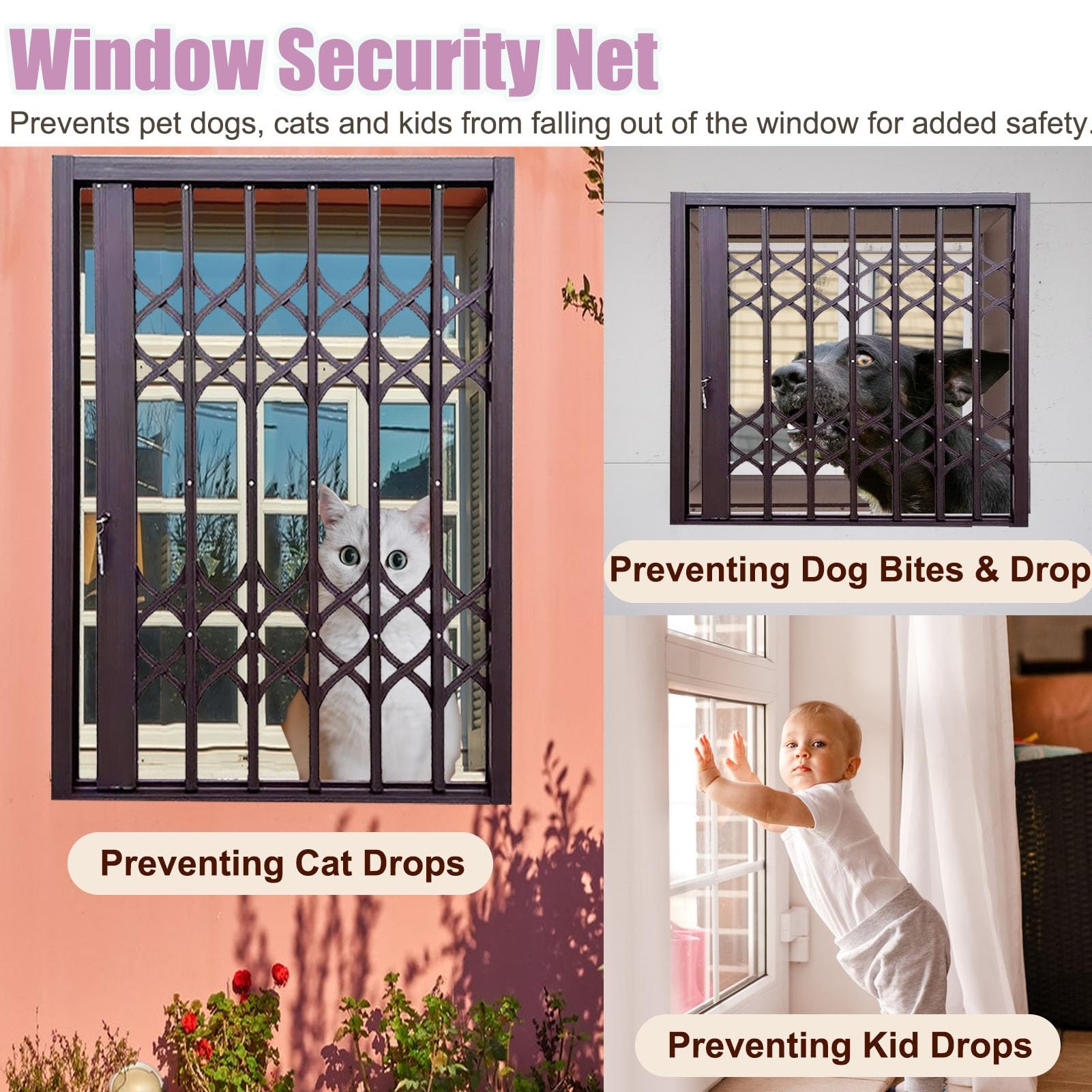Cancelletto di sicurezza per interni con serratura e chiave, rete di protezione pieghevole per cani e gatti, barriera antifurto in alluminio (51 x 61 cm) - Sicuro per bambini e animali domestici